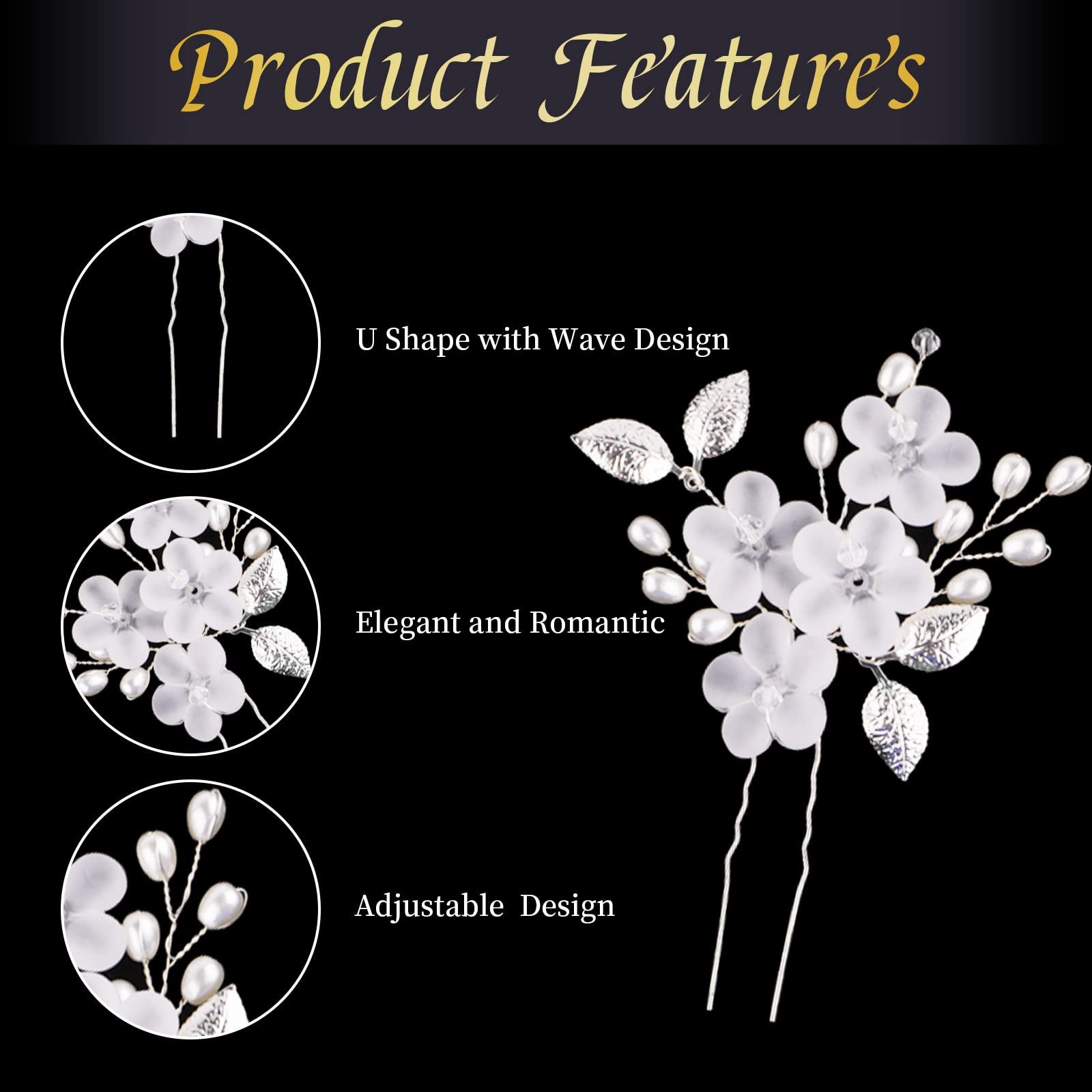 MOPUEA Haarnadeln 15 Stück Haarschmuck Hochzeit Set mit Perlen und Blume, Set, 15-tlg., U-förmig Haarspangen Strass, Haarnadeln für Braut und Brautjungfe