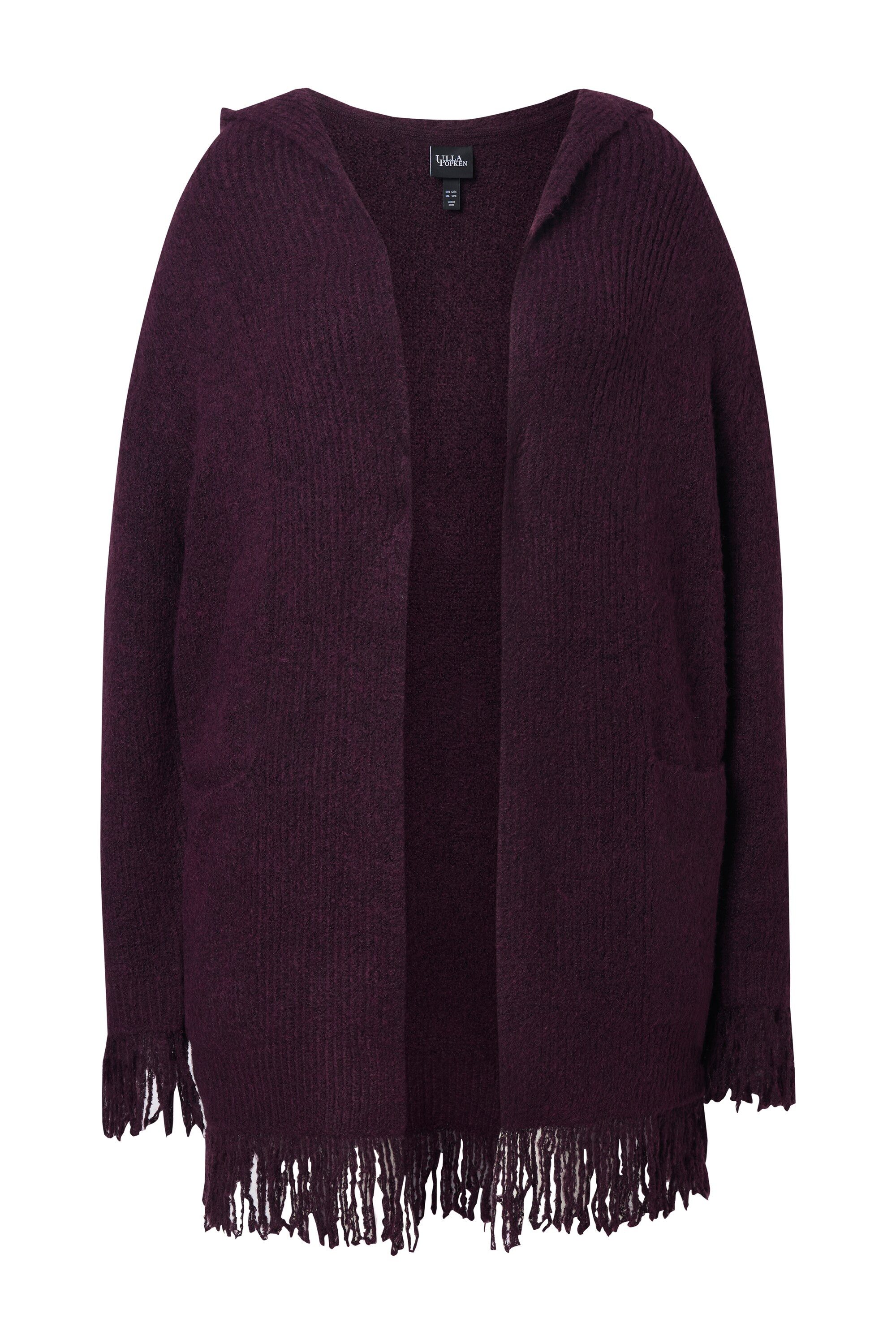 Ulla Popken Strickjacke Strickjacke Fransen Kapuze ohne Verschluss Langarm günstig online kaufen