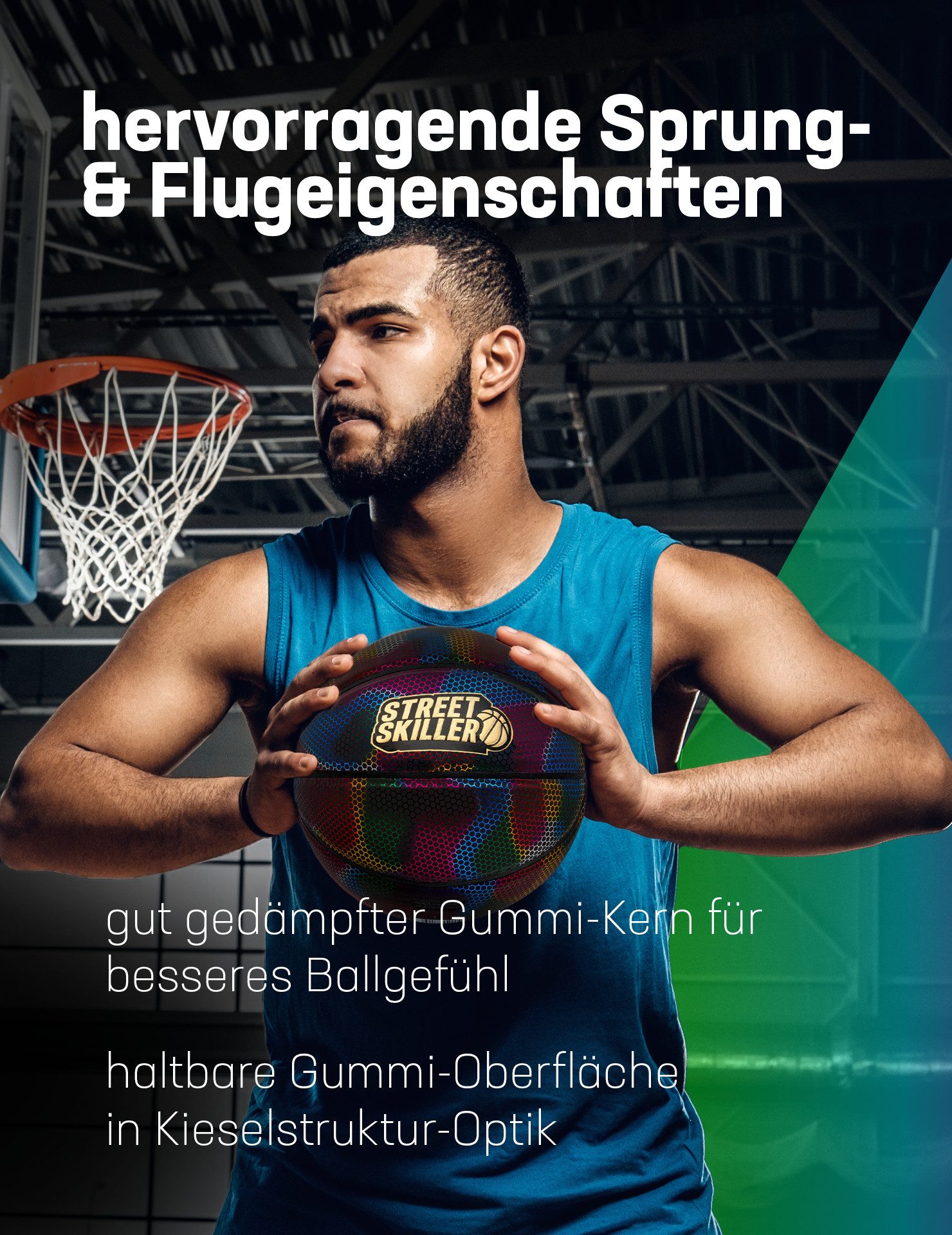 STREETSKILLER Basketball "Reflect" reflektierender Basketball, bunt reflektierendes Obermaterial