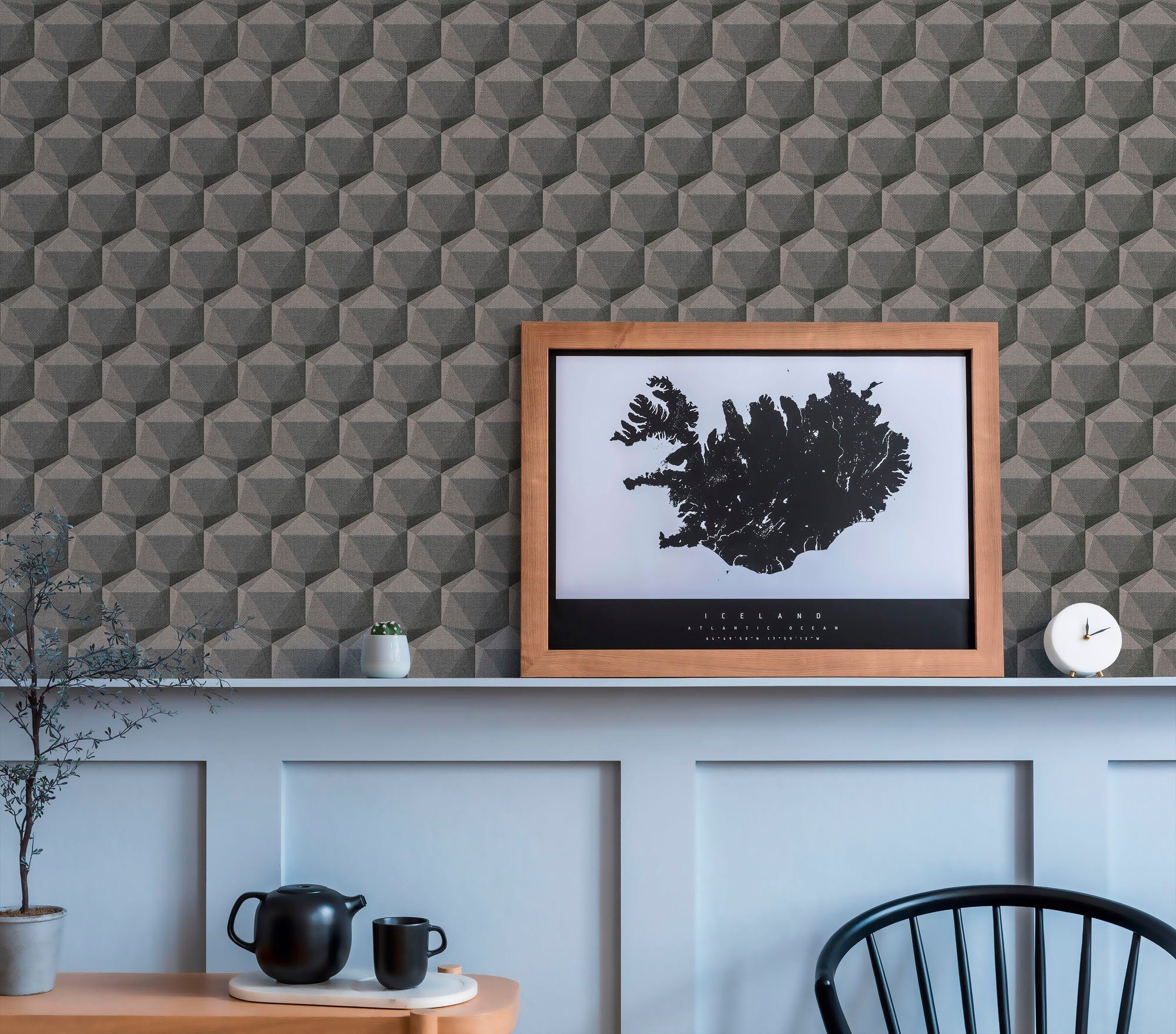 A.S. Création Vliestapete Nara Grafisch 3D Effekt, leicht strukturiert, gemustert, matt, neutral, (1 St), 3D Muster Grafiktapete Обои Wohnzimmer Schlafzimmer Küche Flur Büro