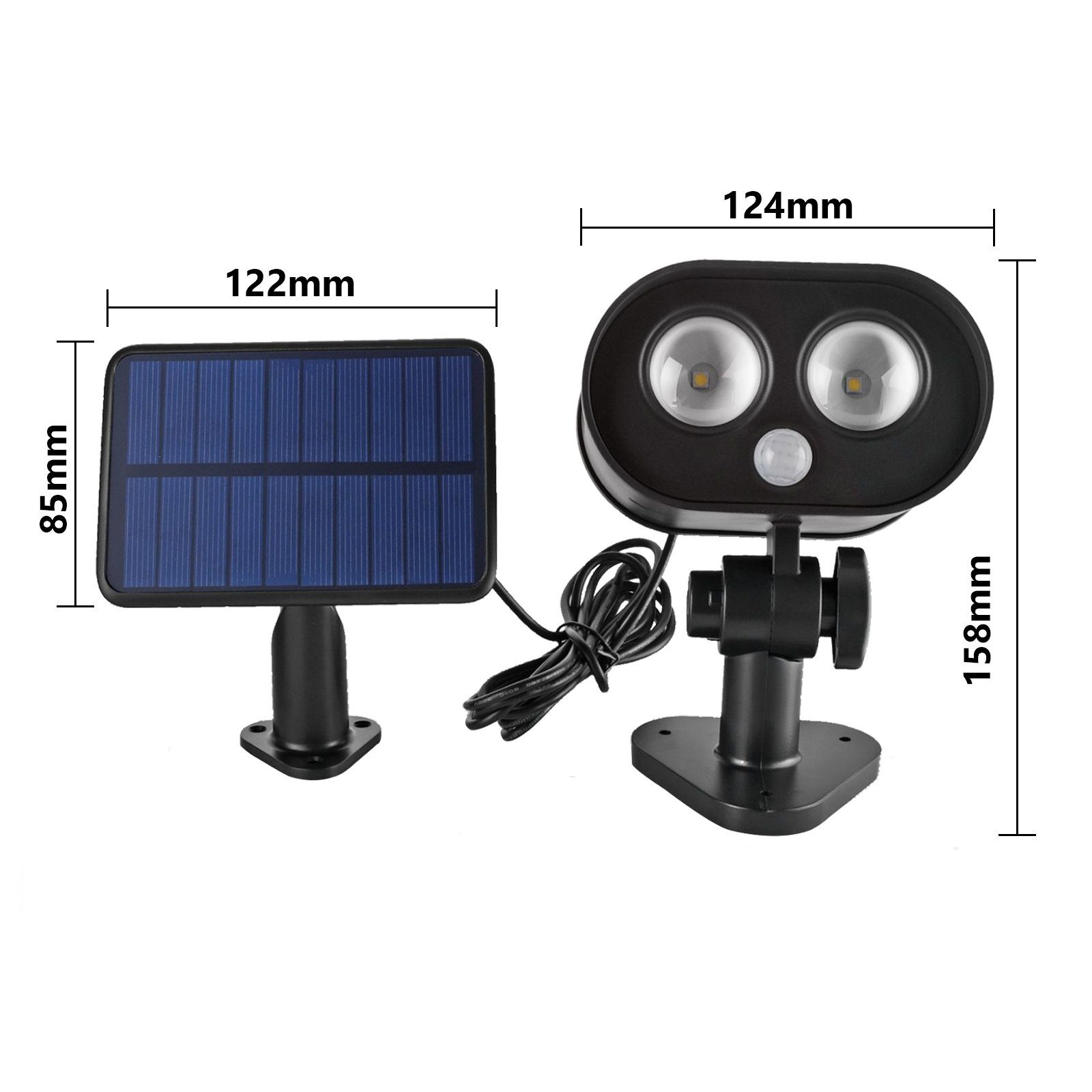 Sunicol LED Außen-Wandleuchte Solarlampen Garage Außen Bewegungsmelder, mit Wasserdicht, PIR IP65 2200mAh, Hof für Wandleuchten Separates Solarpanel,360°einstellbare für