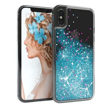 EAZY CASE Handyhülle Liquid Glittery Case für iPhone X / iPhone XS 5,8 Zoll, Gloss Slimcover Girly Backcover Bling Phone Case kratzfeste Cover Blau