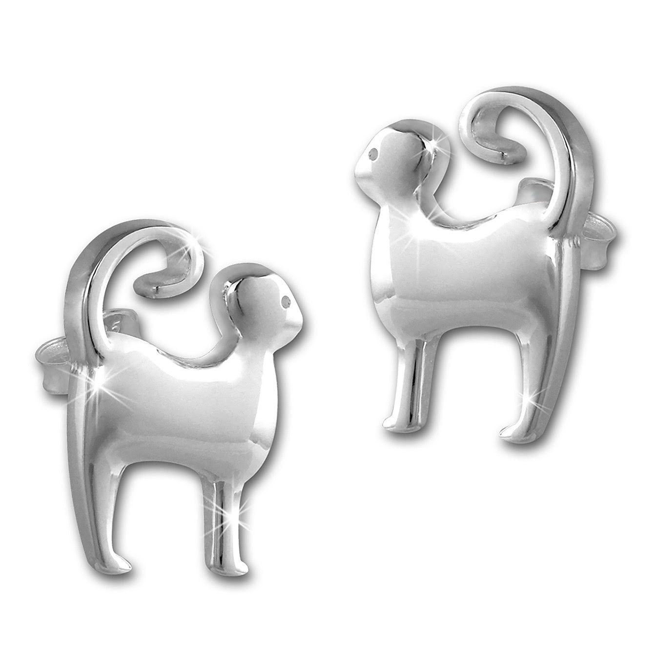 Teenie-Weenie Paar Ohrstecker Teenie-Weenie Ohrringe für Kinder Silber (Ohrstecker), Kinder Ohrstecker Katze aus 925 Sterling Silber, Farbe: silber