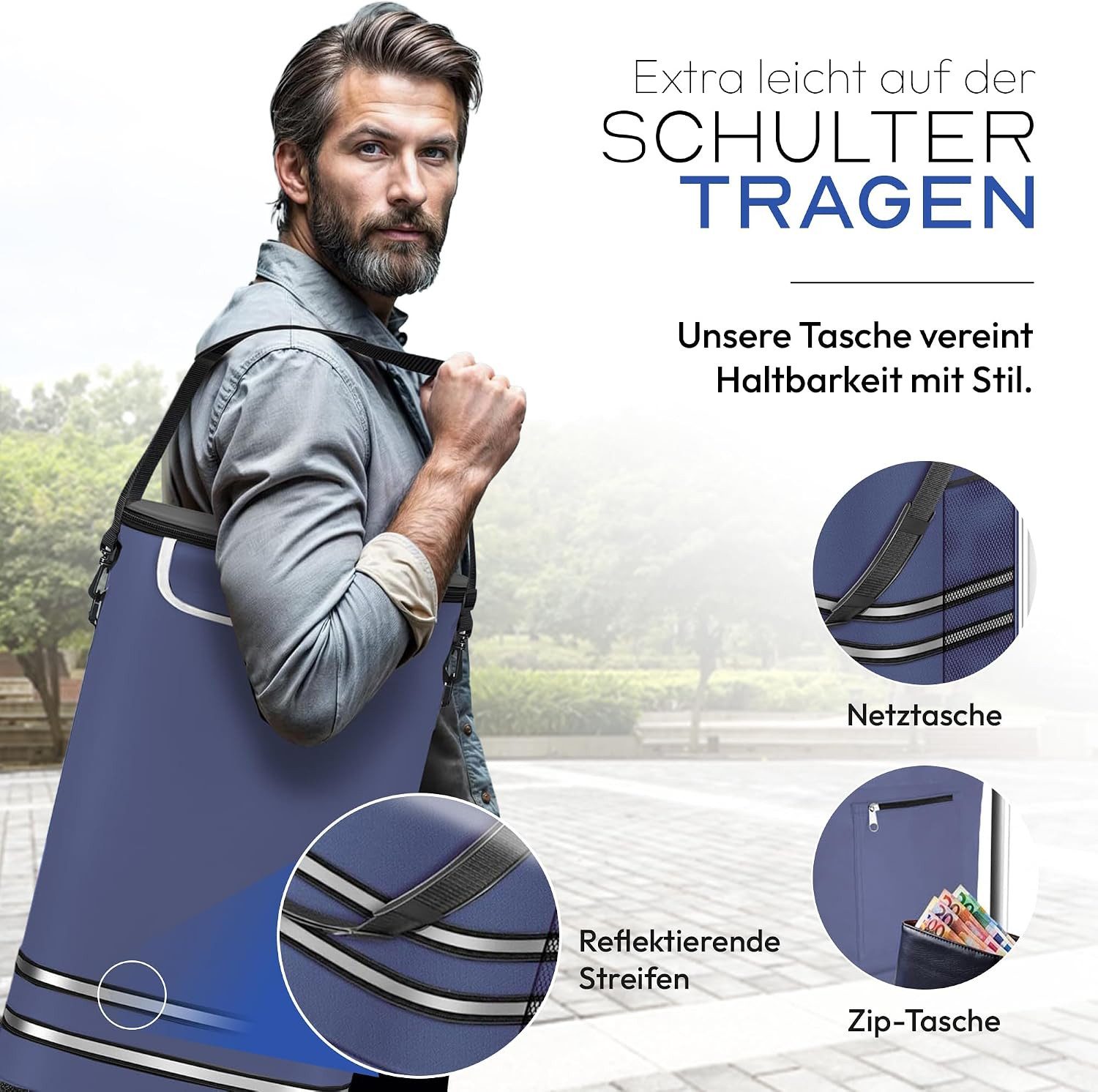 Dimono Einkaufstrolley Dimono 3-in-1 Einkaufstrolley mit Kühltasche – faltbar & praktisch, 56 l, Klappbarer Transportwagen