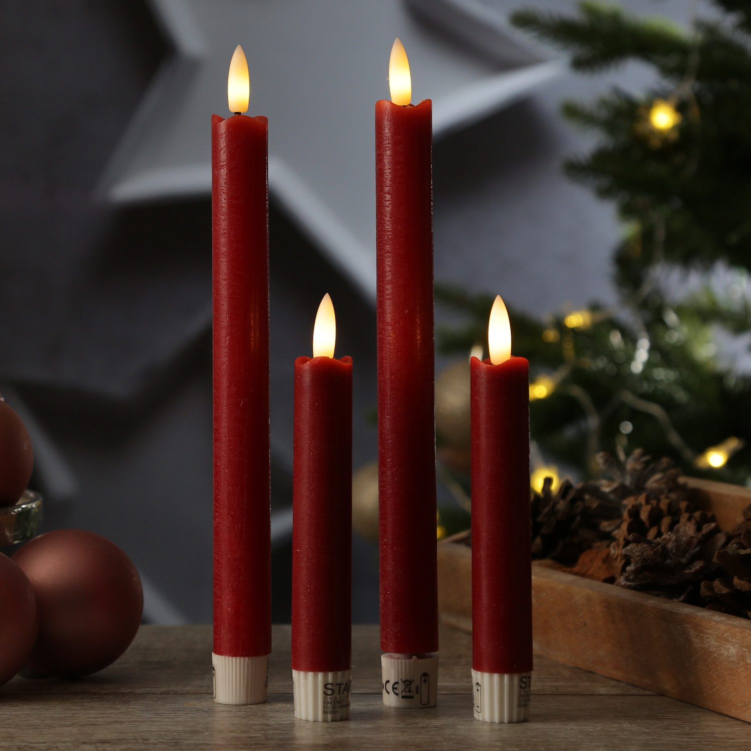 MARELIDA LED-Kerze LED Stabkerzen Tafelkerzen Dinner Spitzkerzen rustikal H: 15cm rot 2St, LED Classic, warmweiß (2100K bis 3000K) – Bild 5 von 5
