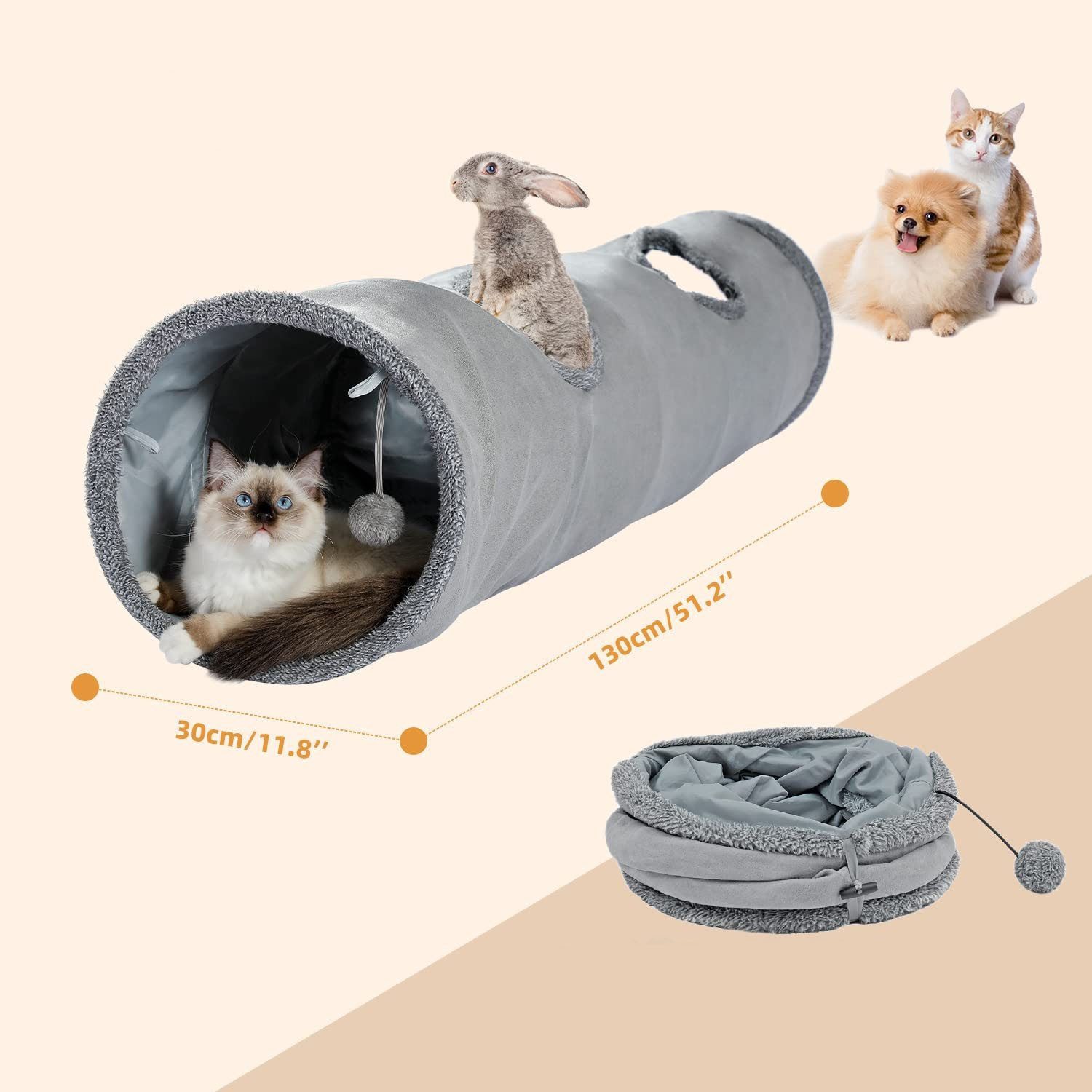 SURFOU Agility-Tunnel Katzentunnel Faltbarer Rascheltunnel mit Spielzeugball Kunstwildleder, Kunstwildleder, Katzen Spielzeug Katzen Zubehör mit Spielzeugball, Spieltunnel für Katzen, Kaninchen Spielzeug, Tunnel für Wohnungskatzen, 130 * 30cm, für Katzen Welpen Kaninchen oder Kleintiere (1-tlg) Katzentunnel rund, faltbar, aus robustem Kunstwildleder