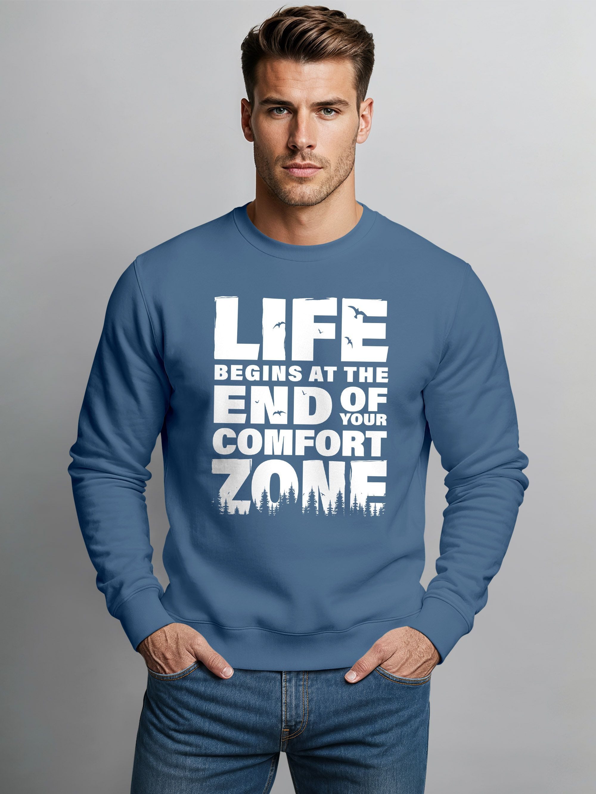 Neverless Sweatshirt Sweatshirt Herren ohne Kapuze Spruch End of your comfo günstig online kaufen