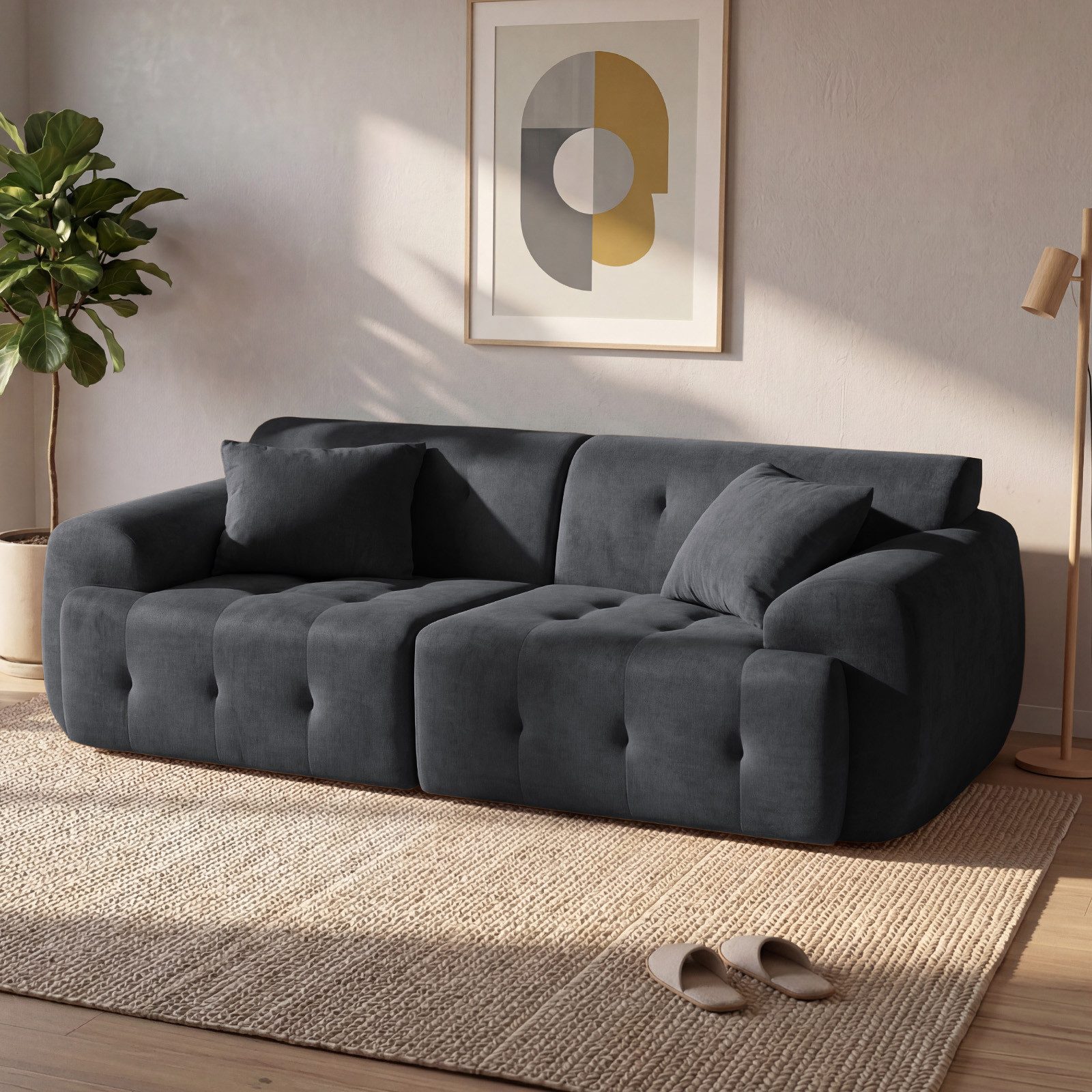 COMHOMA Sofa Ecksofa, Modulares Sofa, 2 Sitzer Bodensofa Couch mit Kissen Armlehne, für Wohnzimmer, vakuumverpackt
