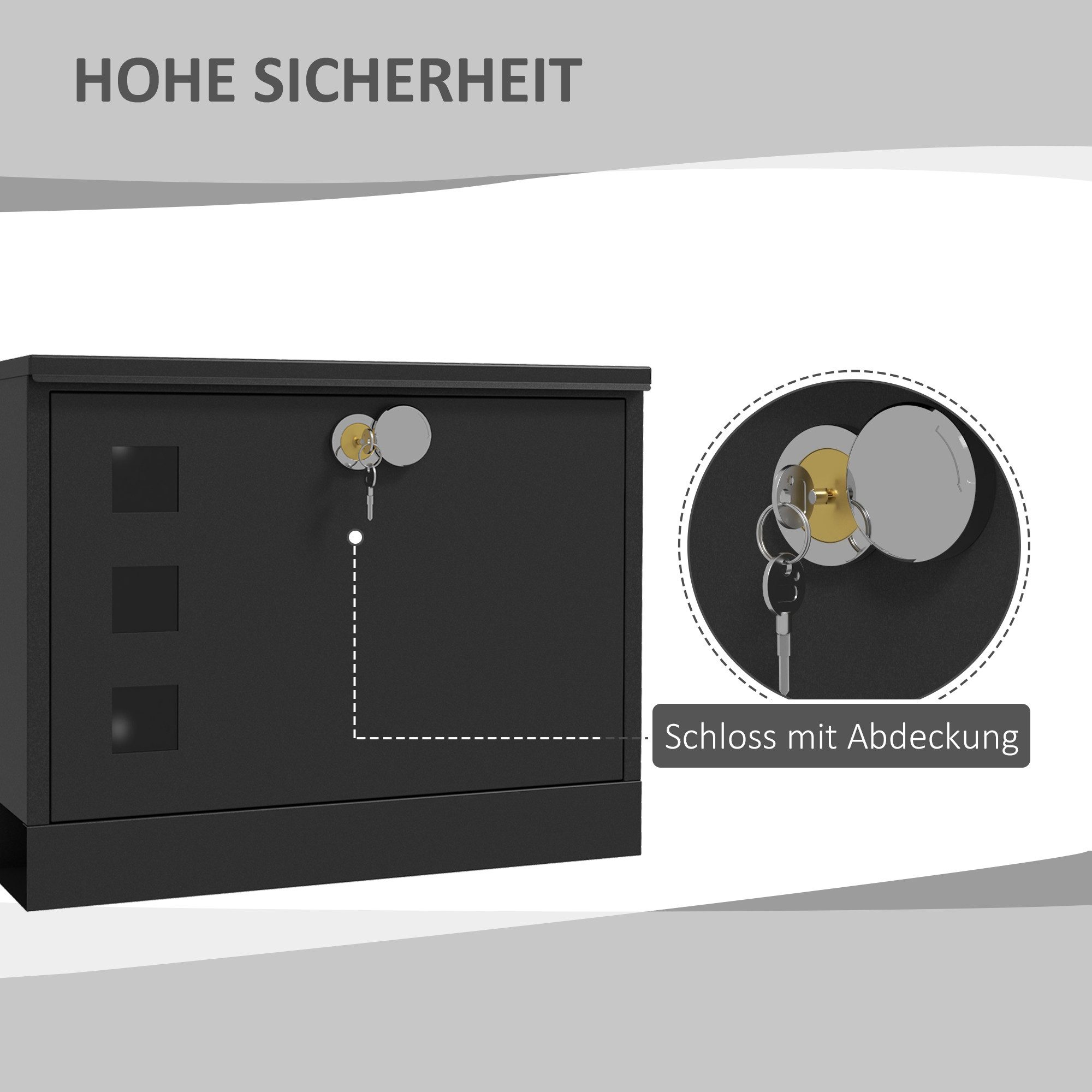 HOMCOM Briefkasten Postkasten mit 2 Schlüssel, Wandbriefkasten mit Sichtfenster (Postfach, 1-St., Posteingang), Wasserabweisend, 36,5 x 11,5 x 29 cm, Schwarz – Bild 4 von 5
