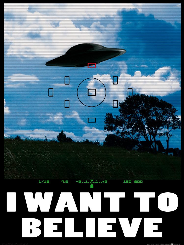 Poster UFOs Kunstdruck Bild - I Want To Believe, Fadenkreuz (60 x 80 cm)