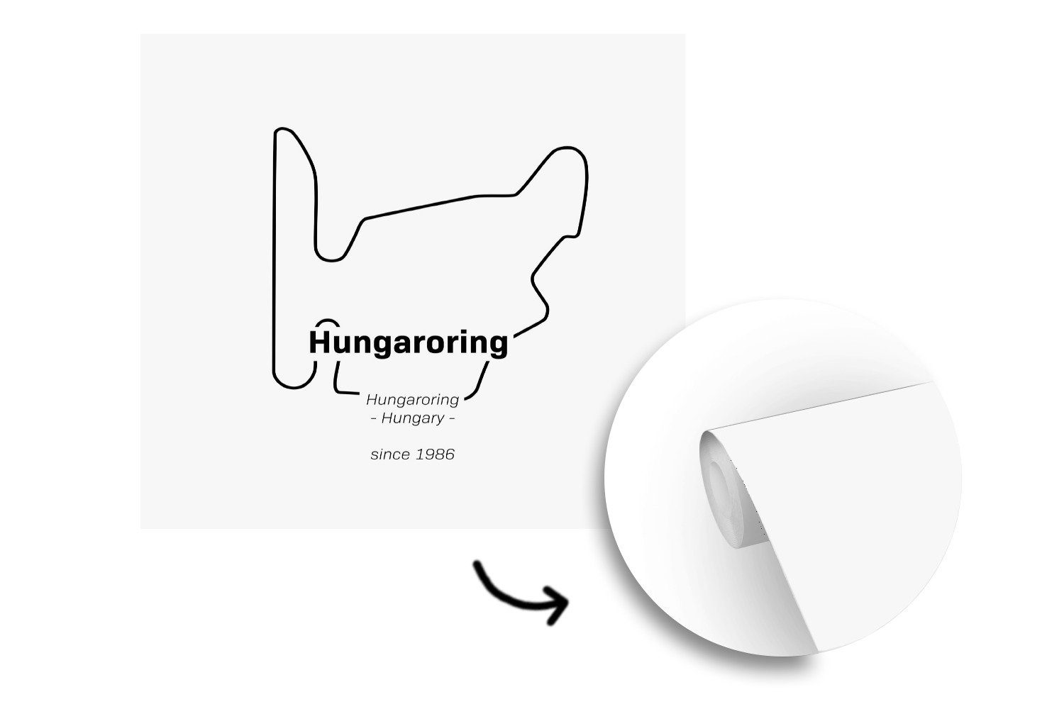 MuchoWow Fototapete Formel für (5 St), oder Schlafzimmer, Vinyl Ungarn bedruckt, 1 - Matt, Wohnzimmer Rennstrecke, Tapete - Wandtapete