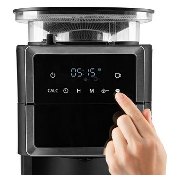 BEEM Filterkaffeemaschine FRESH-AROMA-PERFECT III mit Mahlwerk, Permanentfilter, 1,25 Liter Thermokanne & Glaskanne 10 Tassen