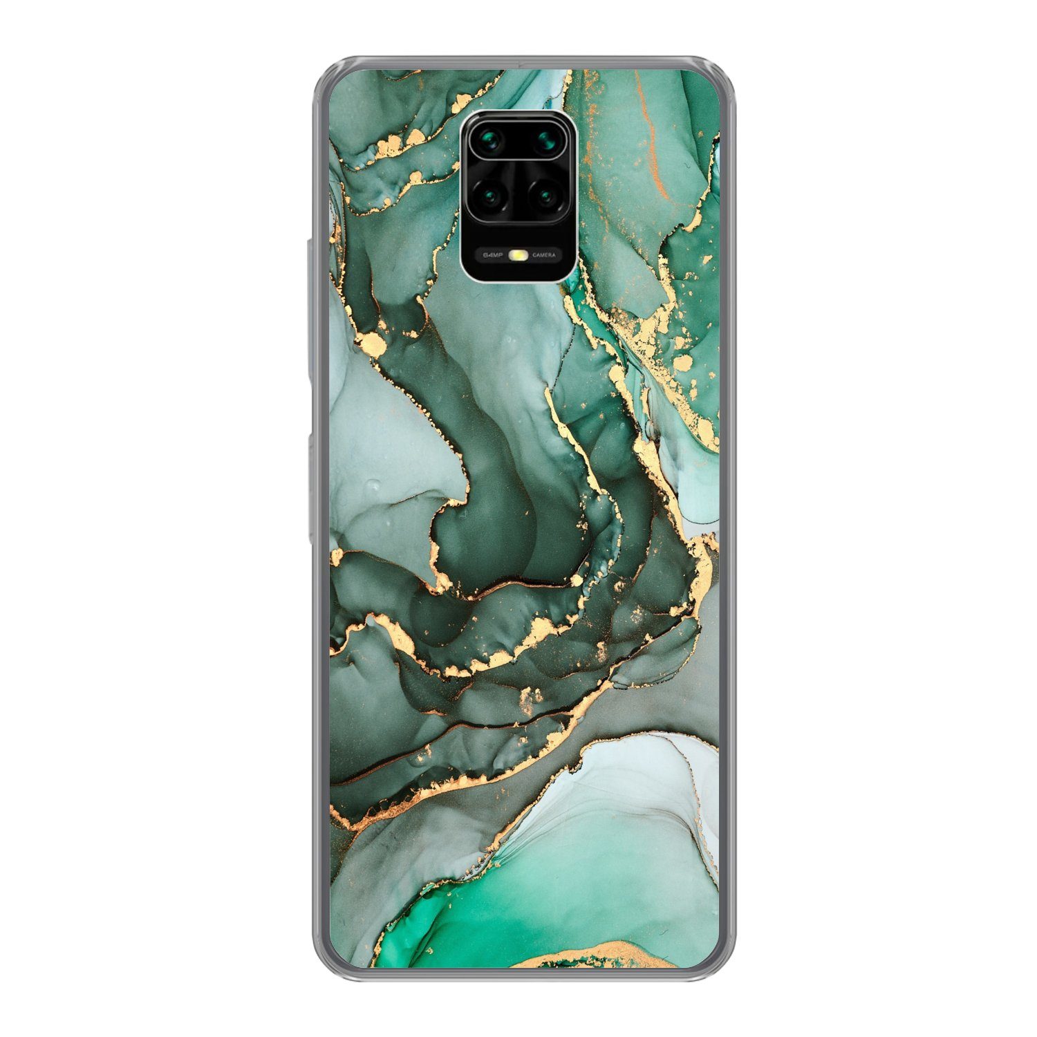MuchoWow Handyhülle für Xiaomi Redmi Note 9 Pro Gold - Marmor - Grün - Luxus - Marmoroptik, Phone Case, Silikon, Schutzhülle Dünn