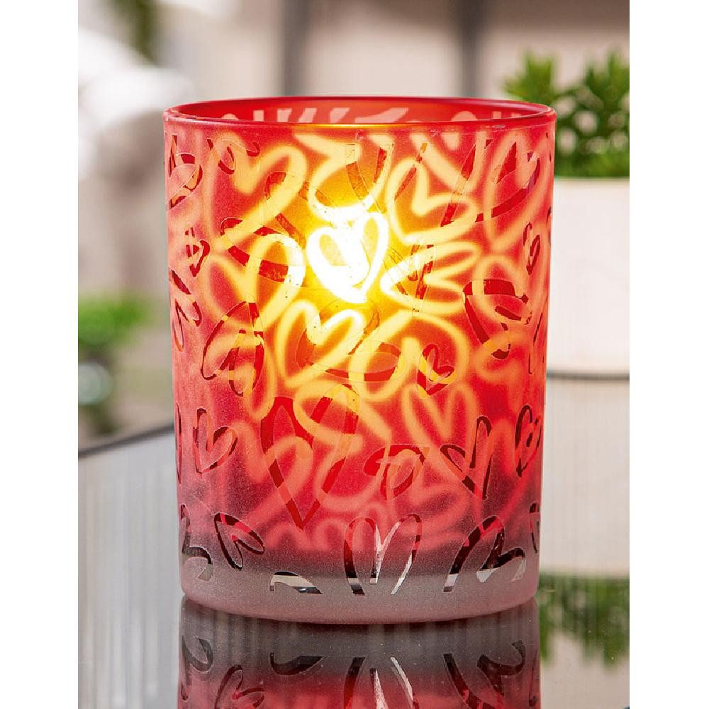 GILDE Kerzenhalter Windlicht Herzsturm Herzen Glas (12,5cm)
