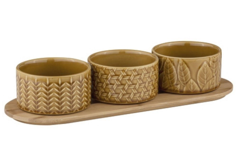 Ladelle Schale HEATH Schalen- und Tablettset karamell 4tlg, Porzellan / Bambus, (Schüsseln & Schalen), Heath Caramel 4pc Bowl & Tray Set Assorted