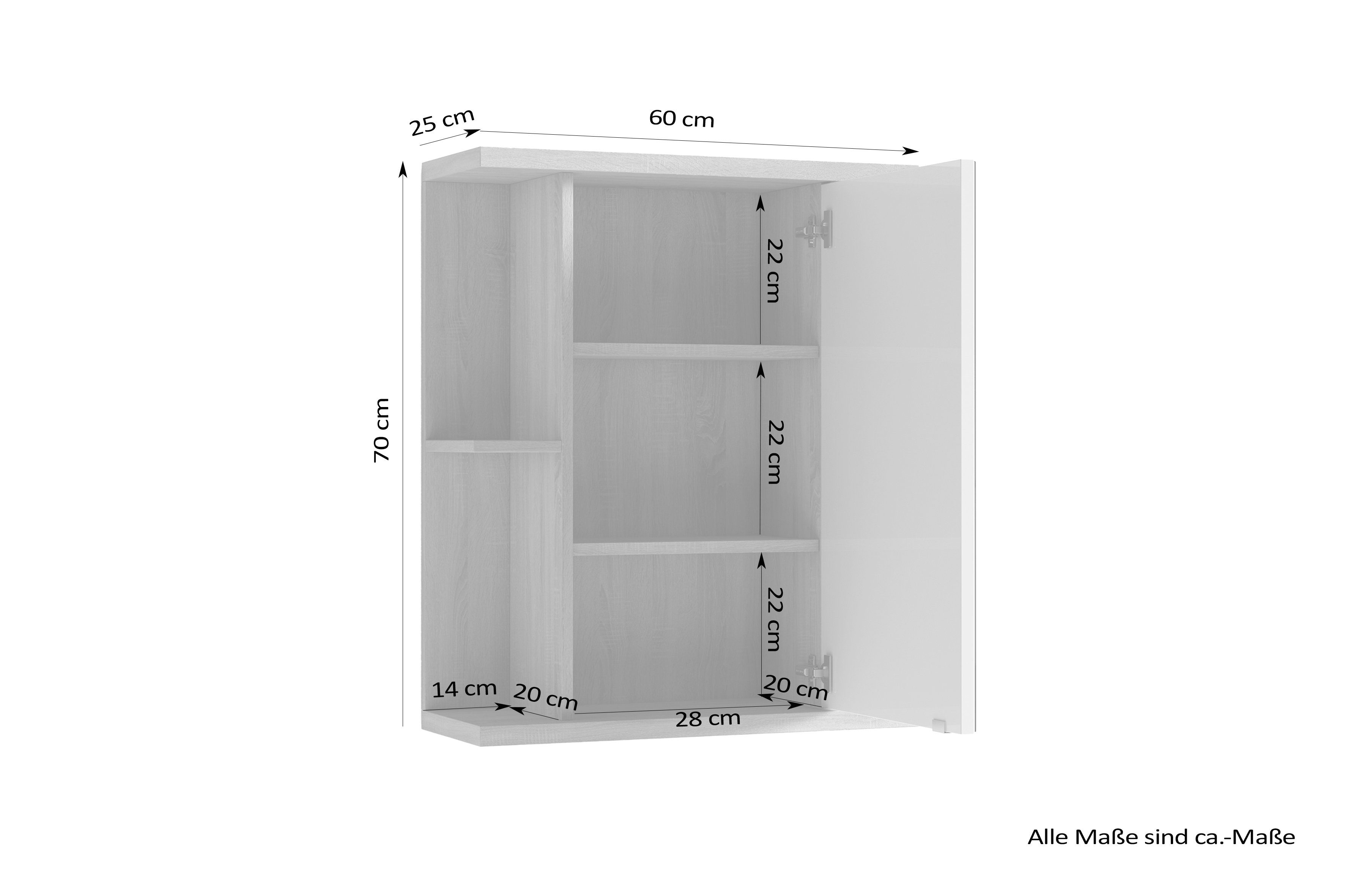 byLIVING Spiegelschrank verdeckte 3 (in Anthrazit, NEBRASKA anthrazit schwarz Eiche-Optik, / oder Fächer) mit 4 | Spiegeltür Fächer Weiß offene