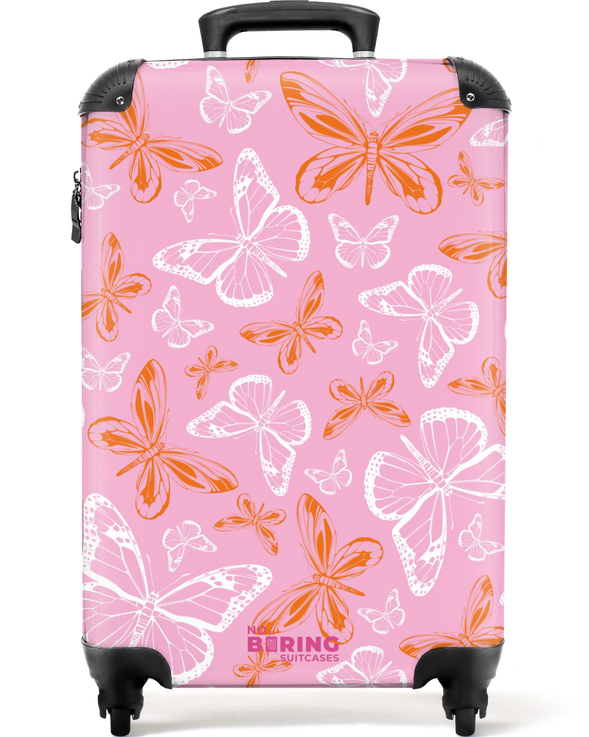 NoBoringSuitcases.com© Hartschalen-Trolley Muster aus bunten Schmetterlingen 55x35x20cm, 4 Rollen, Reisetasche mit Rollen, Koffer Handgepäck Flugzeug