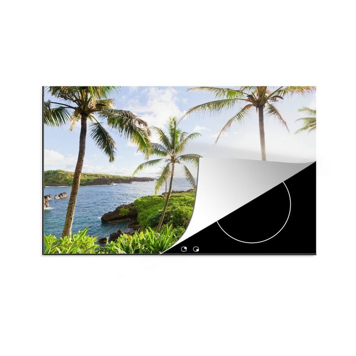 MuchoWow Herdblende-/Abdeckplatte Tropische Landschaft mit Palmen auf Maui Vinyl (1 tlg) Ceranfeldabdeckung für die küche Induktionsmatte