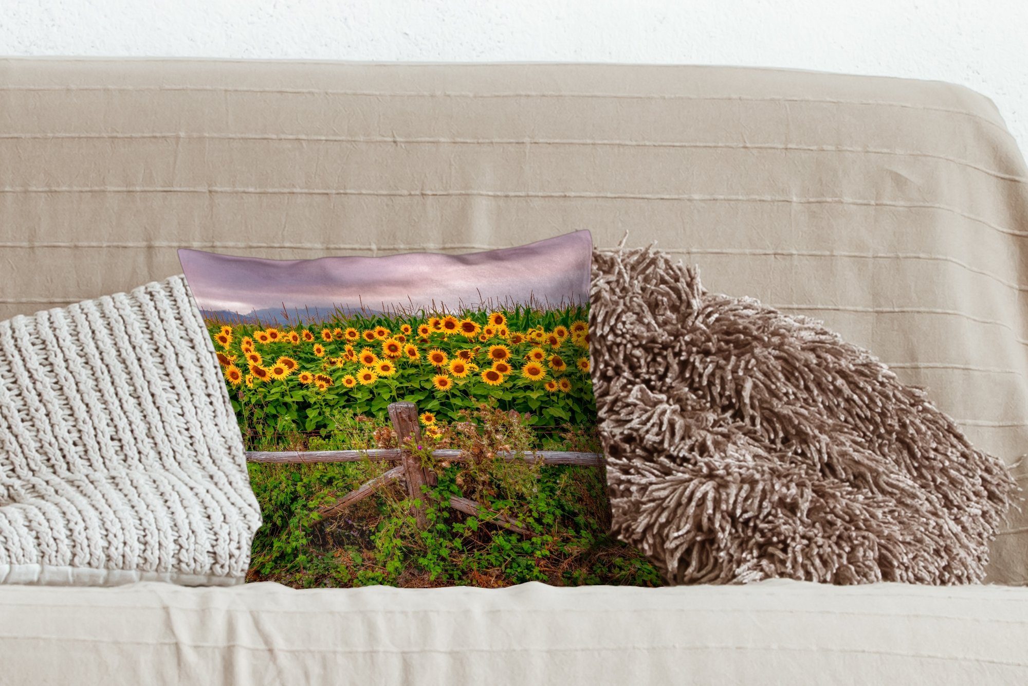 MuchoWow Dekokissen Sonnenblume Pflanzen, für Deko, - Sofakissen Blumen Füllung Schlafzimmer, Wohzimmer, - mit Zierkissen