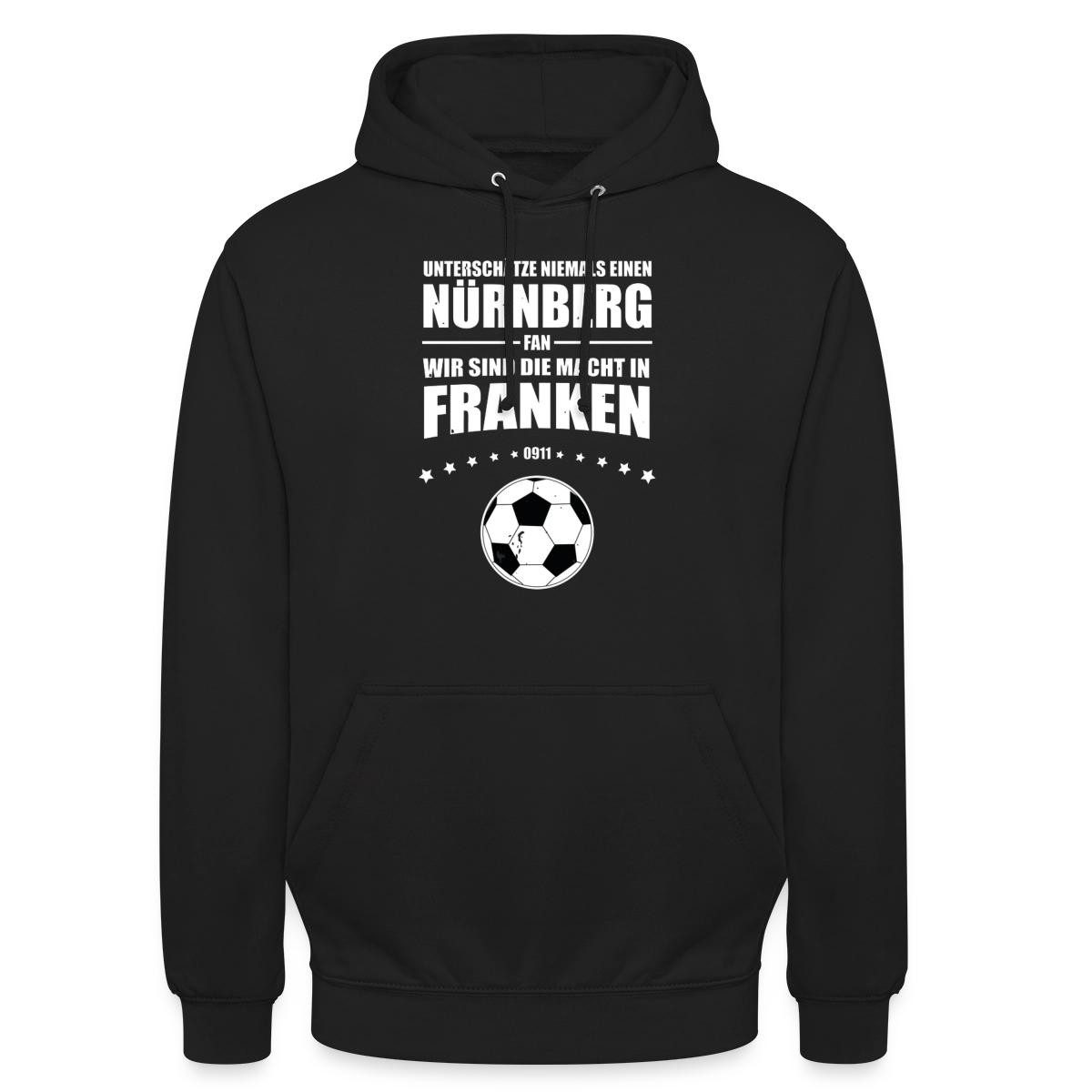 Spreadshirt Hoodie Nürnberg Fußball Fan Macht In Franken Unisex Hoodie (1-tlg) Unisex-Schnitt: Sitzt bei Männern körpernah, bei Frauen weit