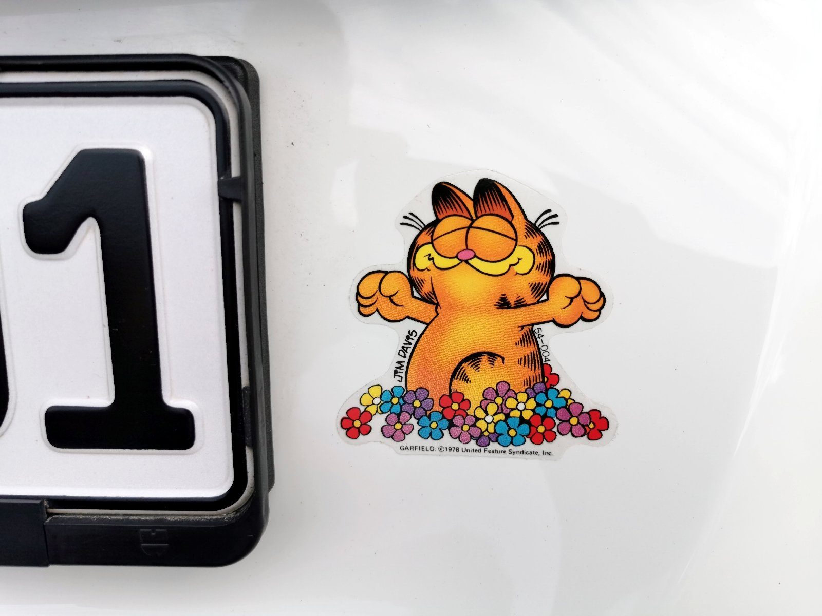 Disney Fenstersticker Durchsichtiger orig. 1978er Garfield Blumen Flower Glück Sticker 8 cm