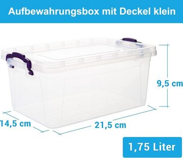 Centi Aufbewahrungsdose Aufbewahrungsbox mit Deckel Klein, Plastikbox mit Deckel (12er Set 1,75 Liter), Transparente Kisten Aufbewahrung mit Deckel und schwarzen Griffen