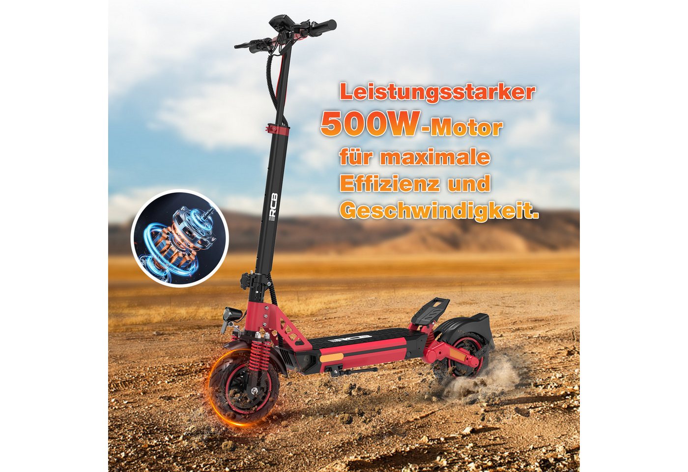 Thumbnail - RCB TECH E-Scooter D5 ABE mit Straßenzulassung, 100KM Reichweite, Offroad Elektroroller, 500,00 W, 20,00 km/h, APP, klap...