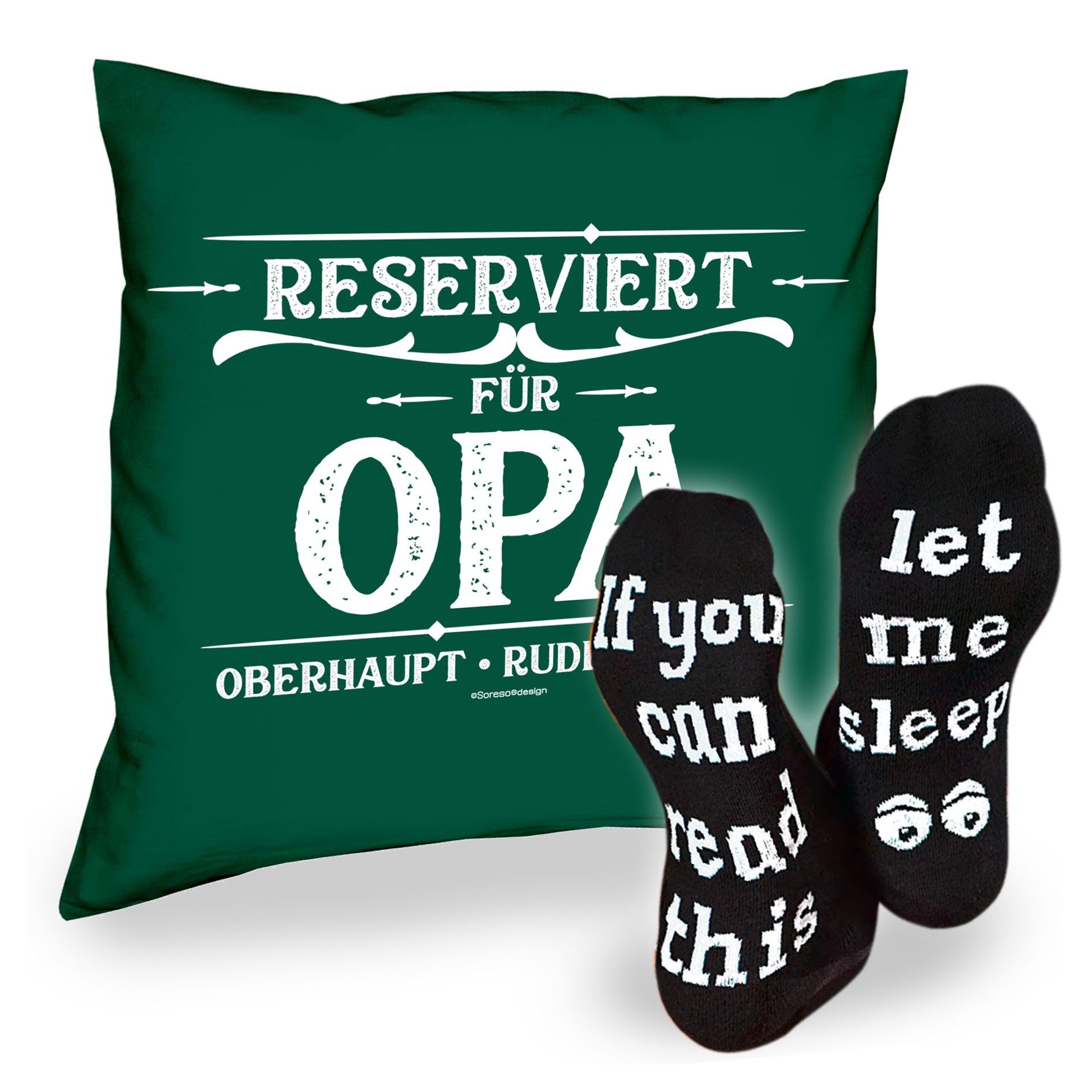 Sleep, für Geschenk Opa Sprüche & Soreso® Dekokissen Geburstag Reserviert Kissen Vatertag dunkelgrün Socken Weihnachten