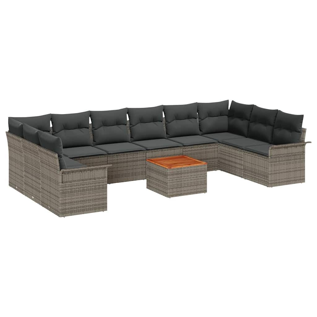 vidaXL Loungesofa Gartensofa-set mit Speicher 11 pcs Grau Poly-Rattan, 11 Teile