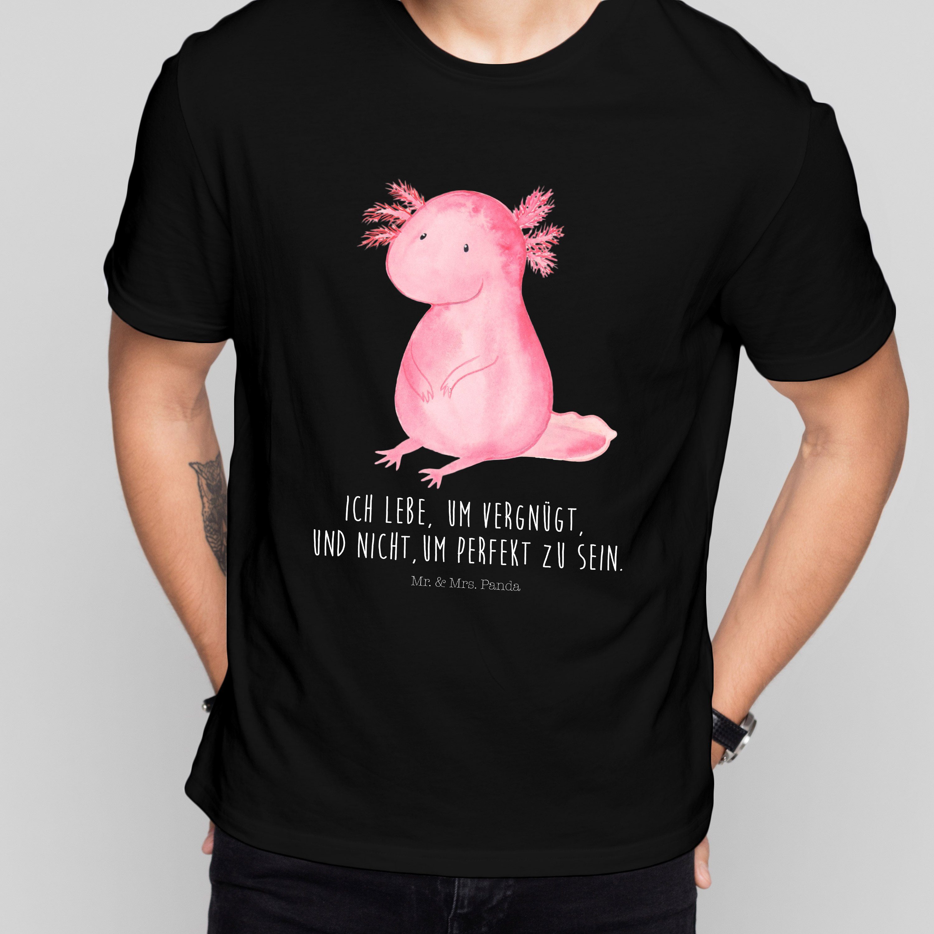 Mr. & Mrs. Panda Shirt, Party, Schwarz - Axolotl T-Shirt Tshir Geschenk, vergnügt, Freundin, (1-tlg) 