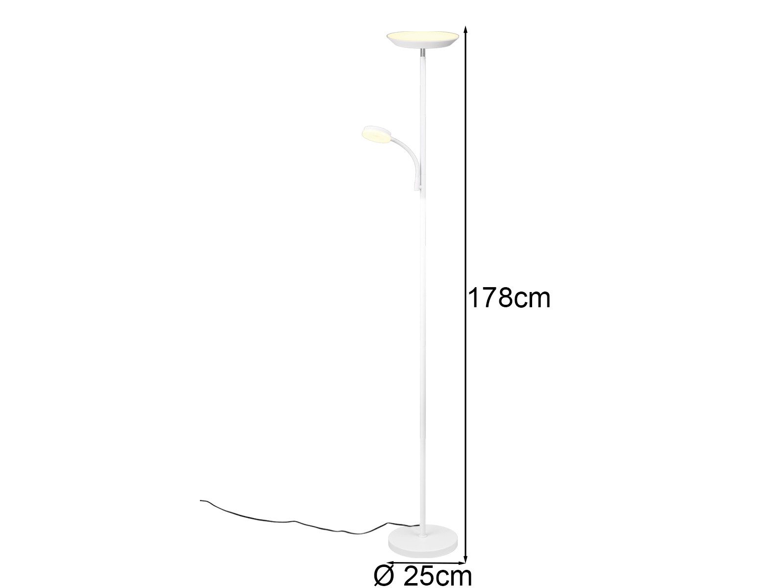 Reality Leuchten LED Stehlampe, Dimmfunktion, LED fest integriert, Dimmbar über Touch Schalter, Warmweiß, Neutralweiß, Tageslichtweiß, groß, Decken-Fluter mit Leselampe und Metall-Fuß zum Dimmen Höhe 178cm