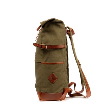 DRAKENSBERG Rucksack Roll-Top »Wyatt« Oliv-Grün, markanter Herren Cityrucksack aus Canvas und Leder mit 15" Laptopfach