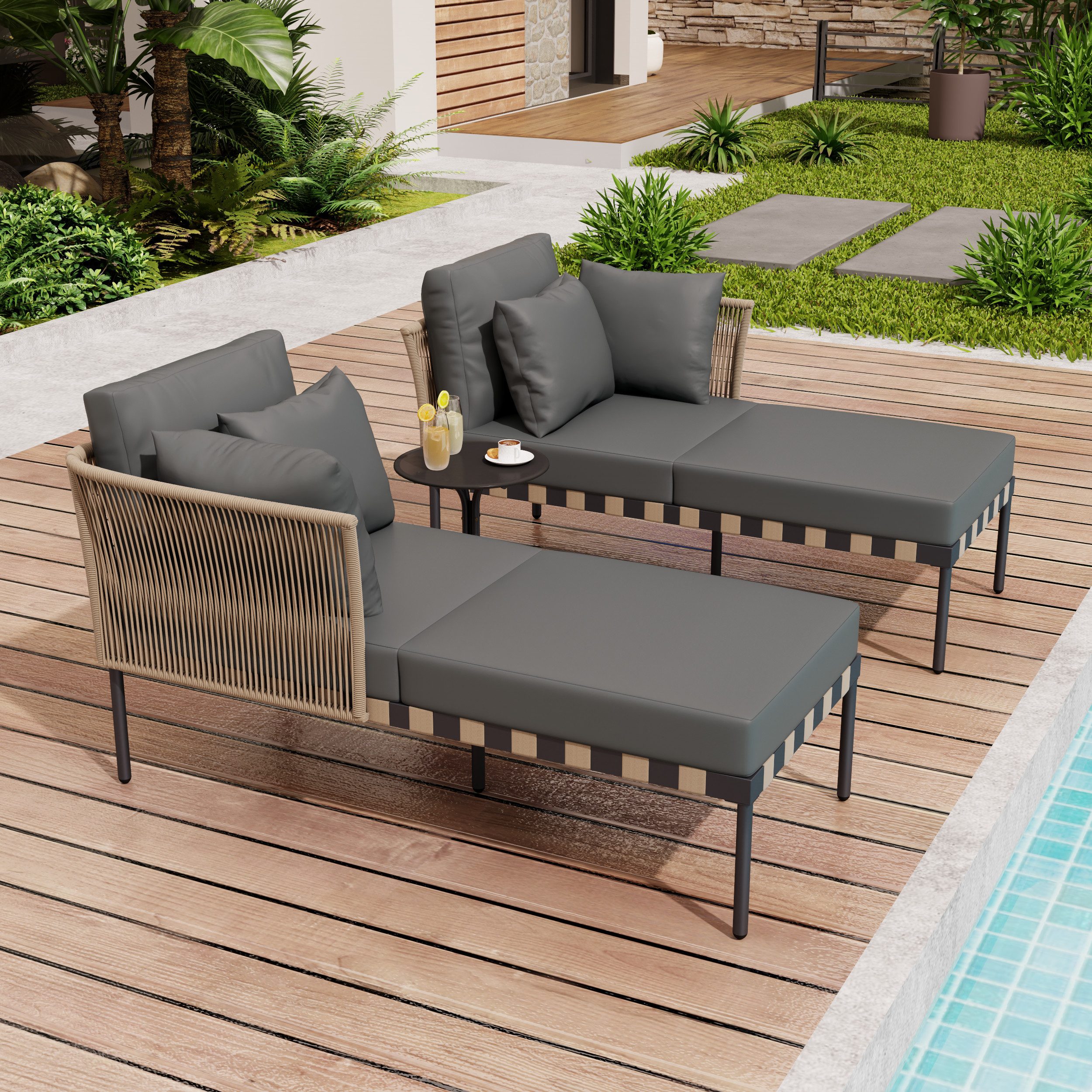 Merax Loungebett, Modularer Terrassenmöbel Balkonmöbel-Set mit günstig online kaufen