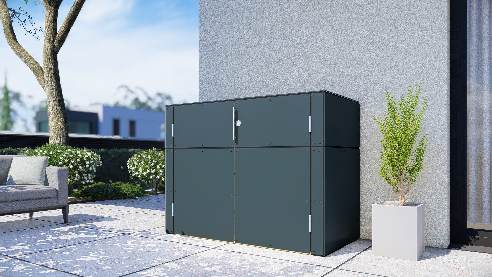 BERTILO Garten-Geräteschrank HPL Terrace, in verschiedenen Farben, BxT: 154,6x75,4 cm, Fassaden-HPL in Architekturqualität, witterungsbeständig, farbstabil