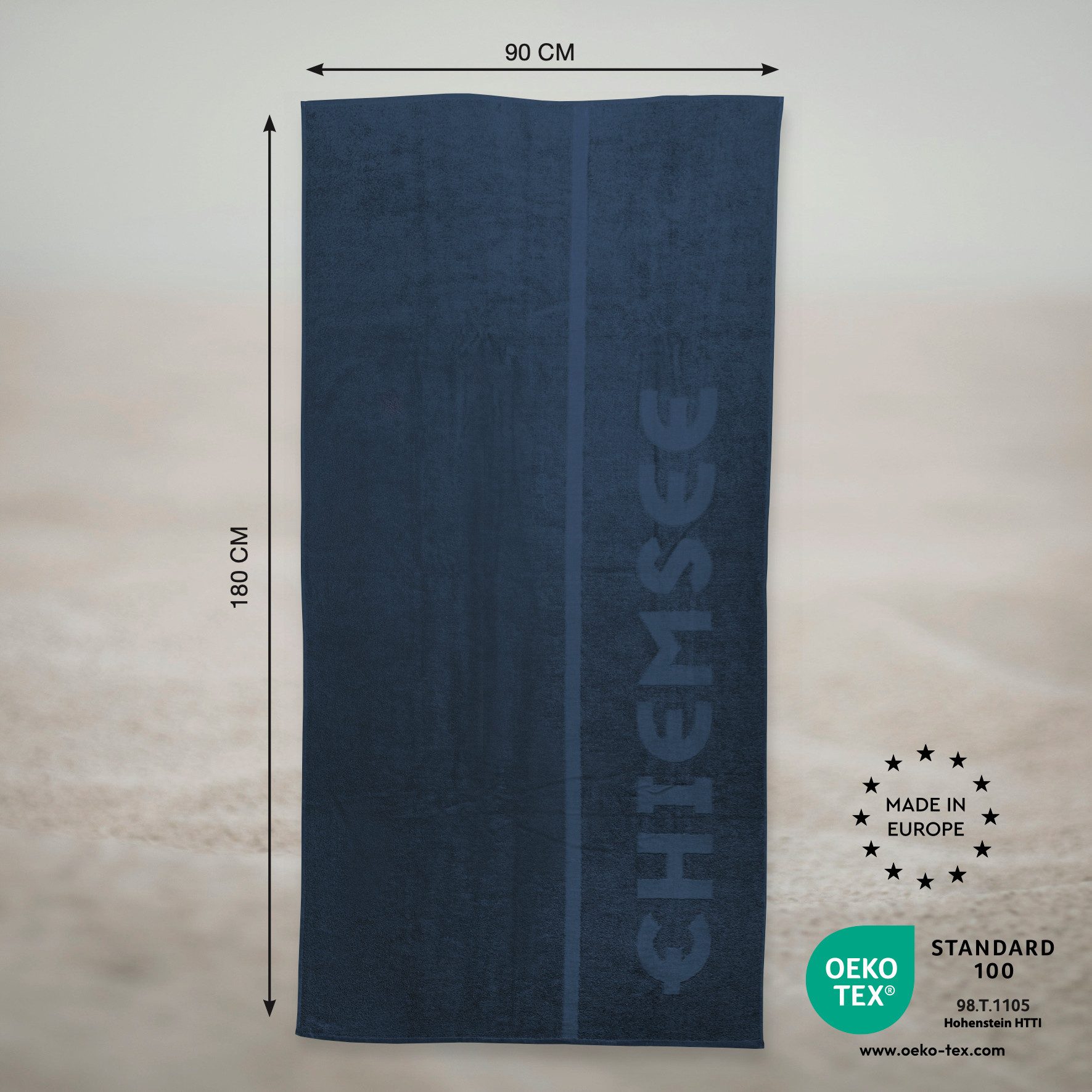 Chiemsee Strandtuch, Badetuch, Sporttuch, Saunatuch 90 x 180 cm, 100% Baumwolle, hohe Feuchtigkeitsaufnahme, hautfreundlich