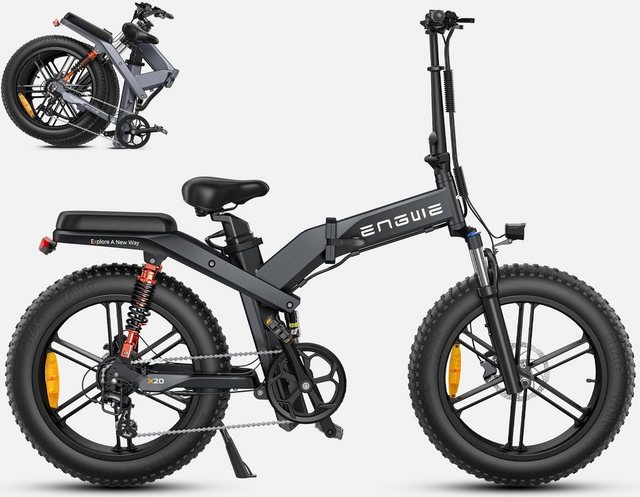 REDOM E-Bike E-Fahrrad Elektrofahrrad Elektro Fahrrad E Bike EBike 20 Zoll klappbar, 8 Gang, Kettenschaltung, Heckmotor, (25km/h Reichweite 76 km ohne Straßenzulassung, Mountainbike, E-Mountainbike, mit 8-Gang-Kettenschaltung, 250w Bürstenloser Motor, 48V 22,2Ah, Hinterradmotor), Fahrrad mit 2 Batterie Federgabel Mittelfederung Hinterradfederung