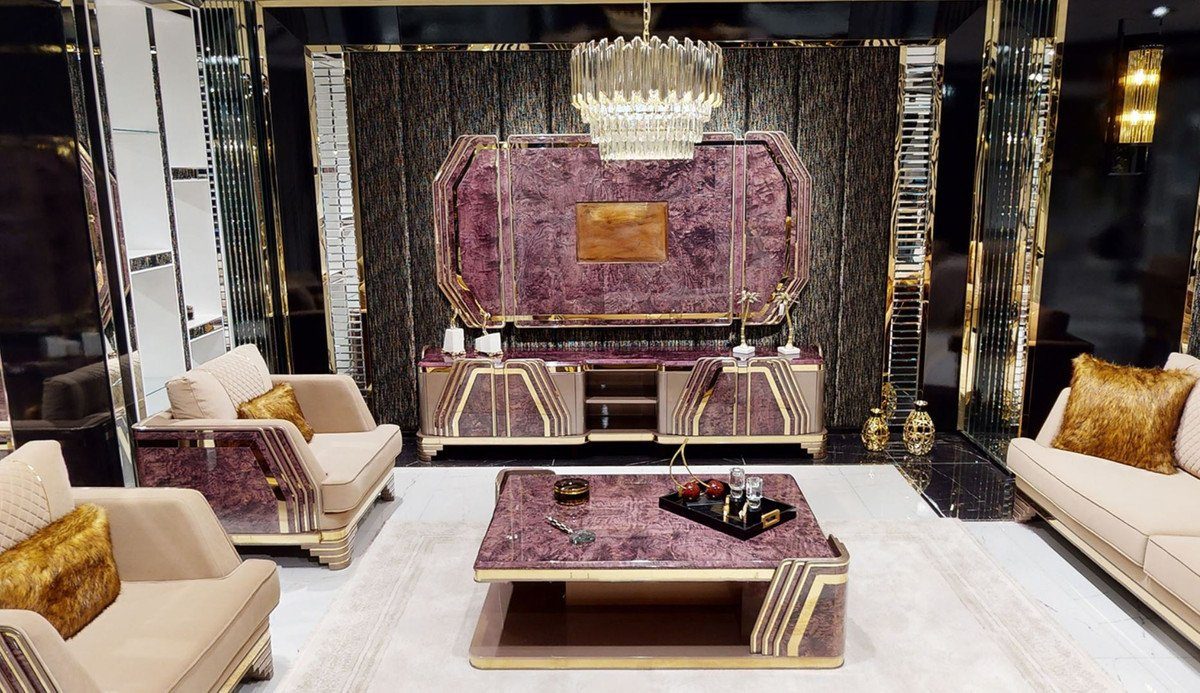 Luxus Tischplatte Art mit / Gold Padrino - Deco Casa / Marmoroptik Art in Wohnzimmertisch Grau Lila Deco Couchtisch - Couchtisch Möbel