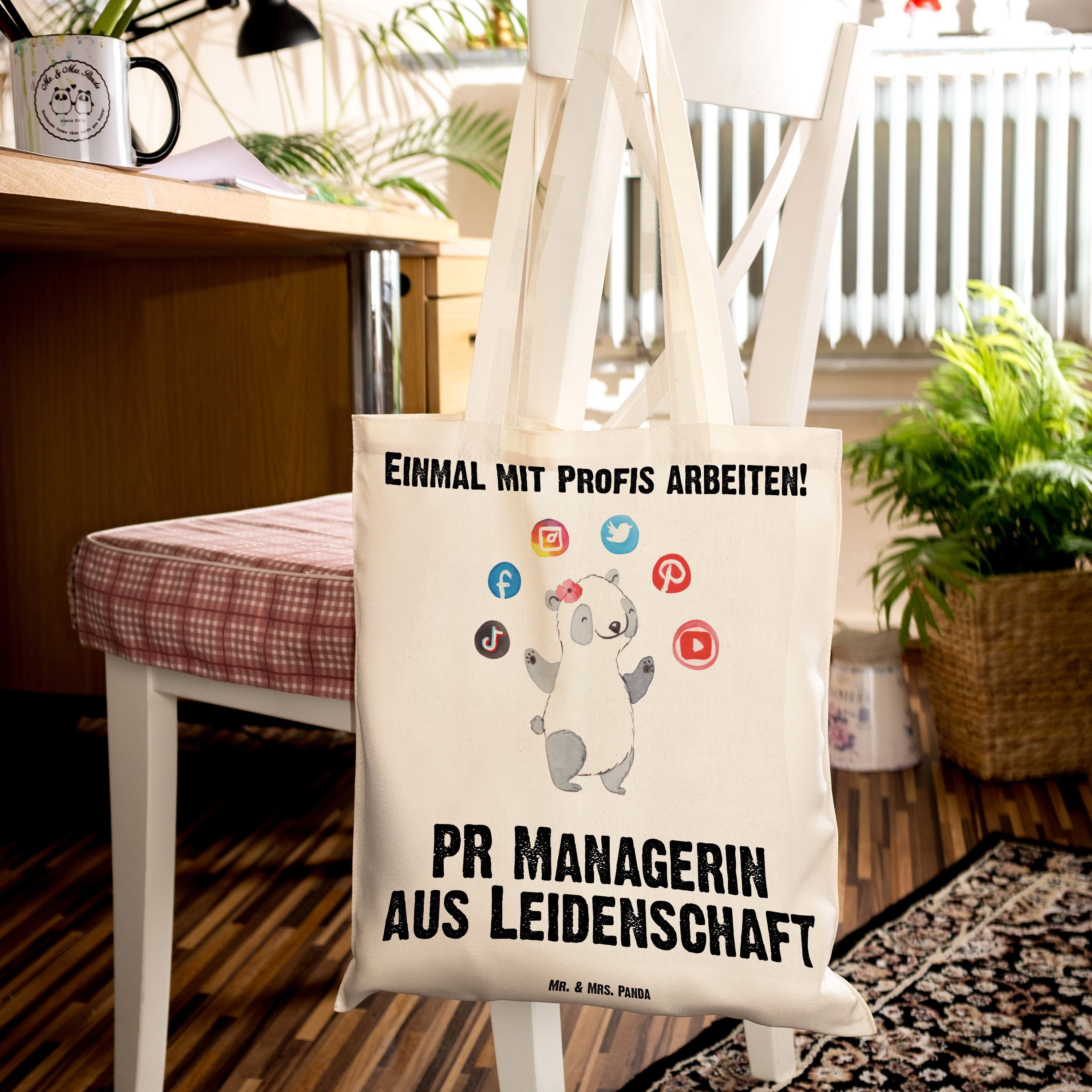 Transparent Geschenk, - Mrs. Stoffbeutel, Panda Tragetasche PR & Mr. aus - Leidenschaft Managerin (1-tlg)