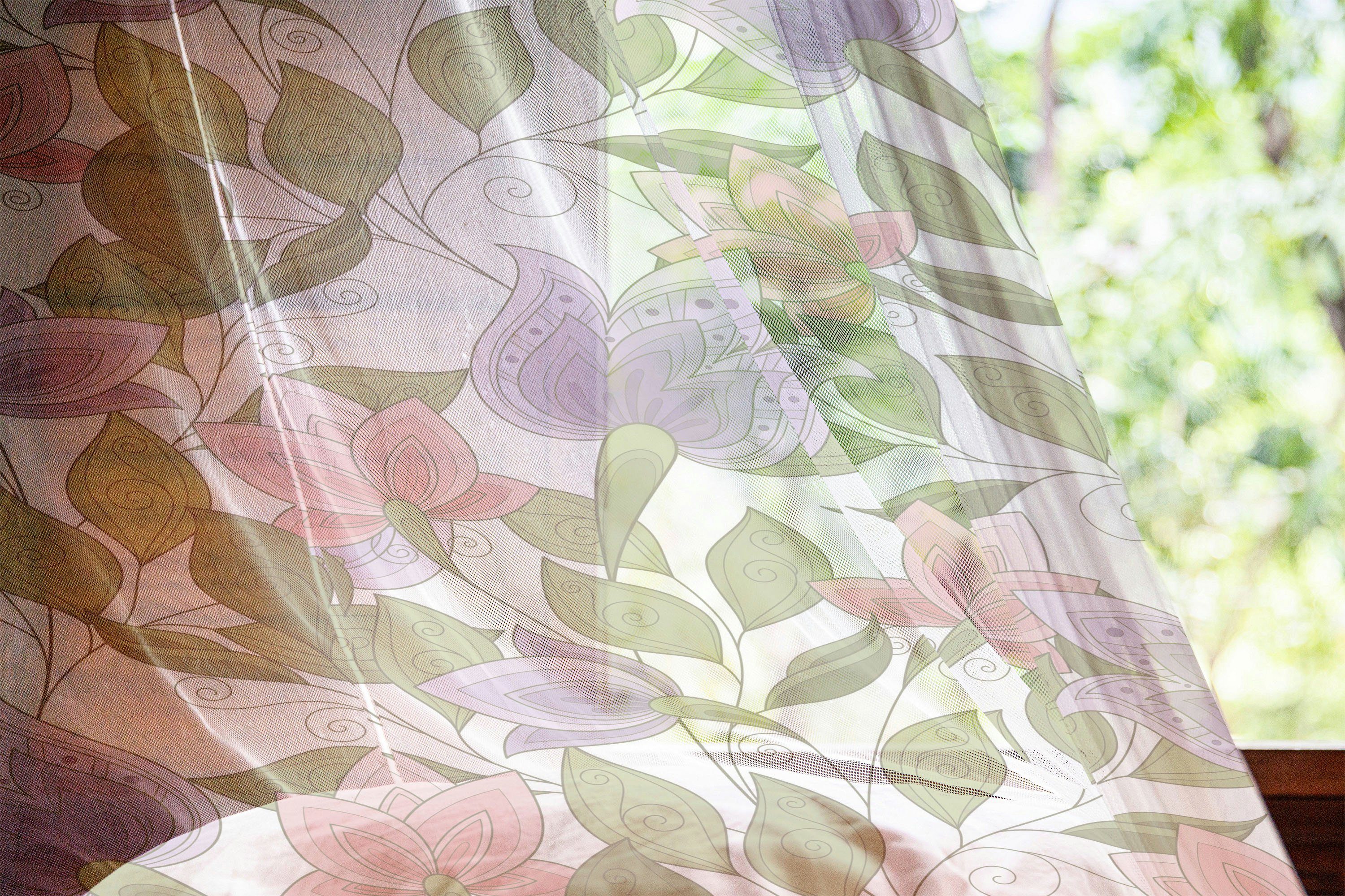 Gardine schiere 2 Drapierung Panels, Party Hochzeit Blumen Pastelltulpe Blumen für Abakuhaus