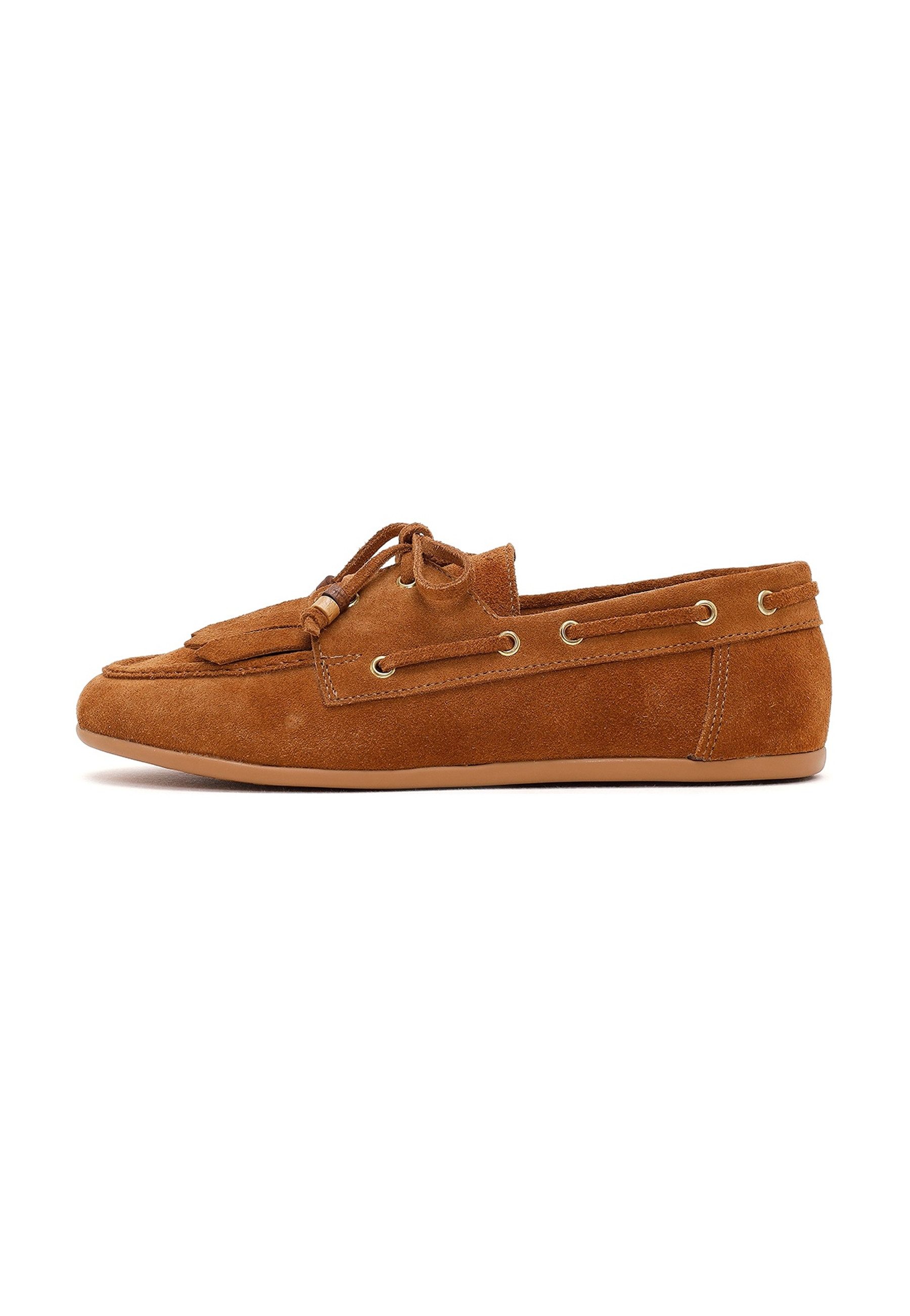 Derimod Maskuline Loafer aus Veloursleder Loafer Echtes Wildleder, Textilfutter, Slipper-Design, Fransen-Detail