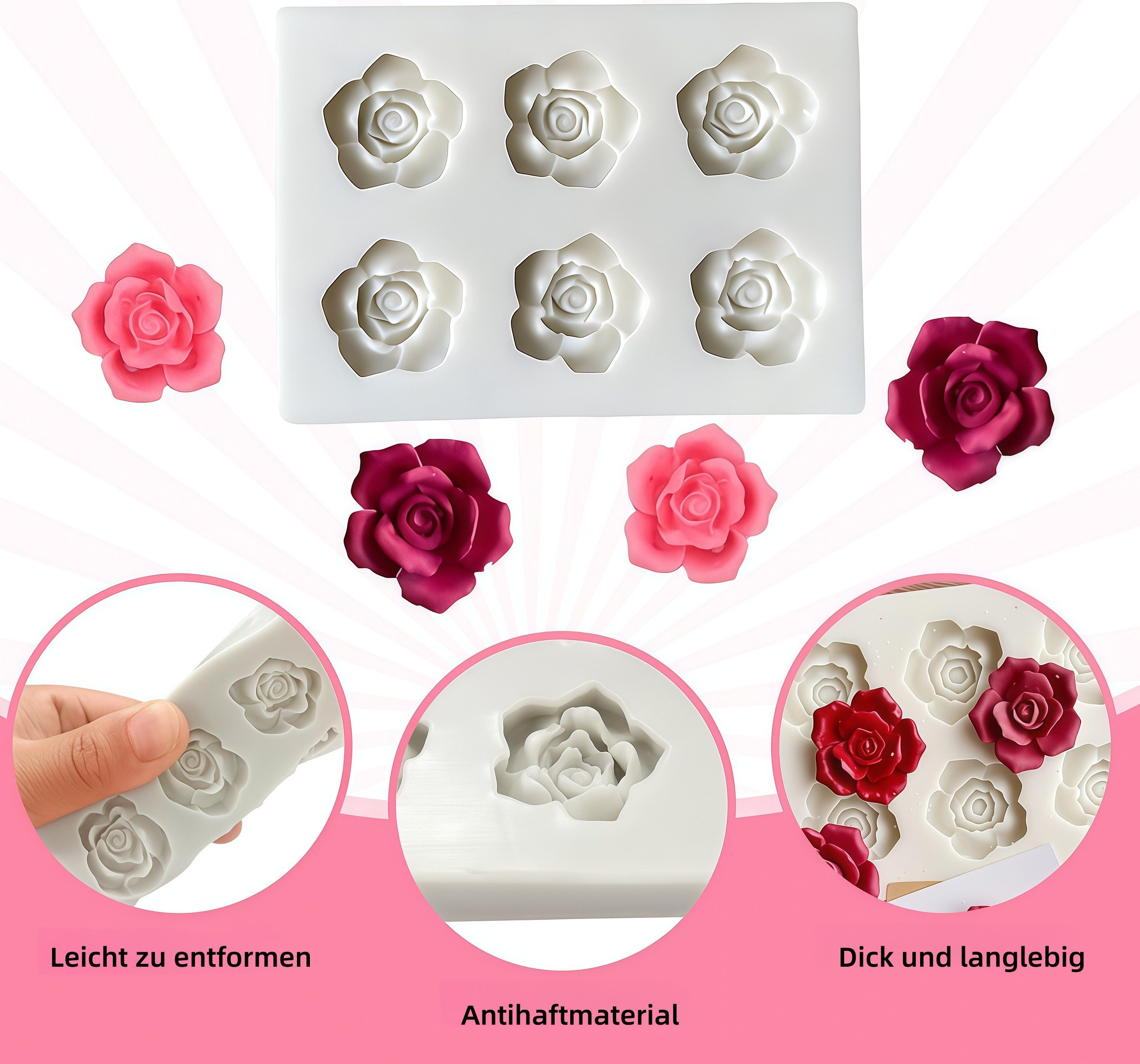 FOUORTUNATE-BEE Silikonform Silikonform Rose für Fondant, Kerzen, Seife & DIY Deko, (1-tlg), Vielseitige Rose-Form für Harz, Schokolade & Bastelarbeiten