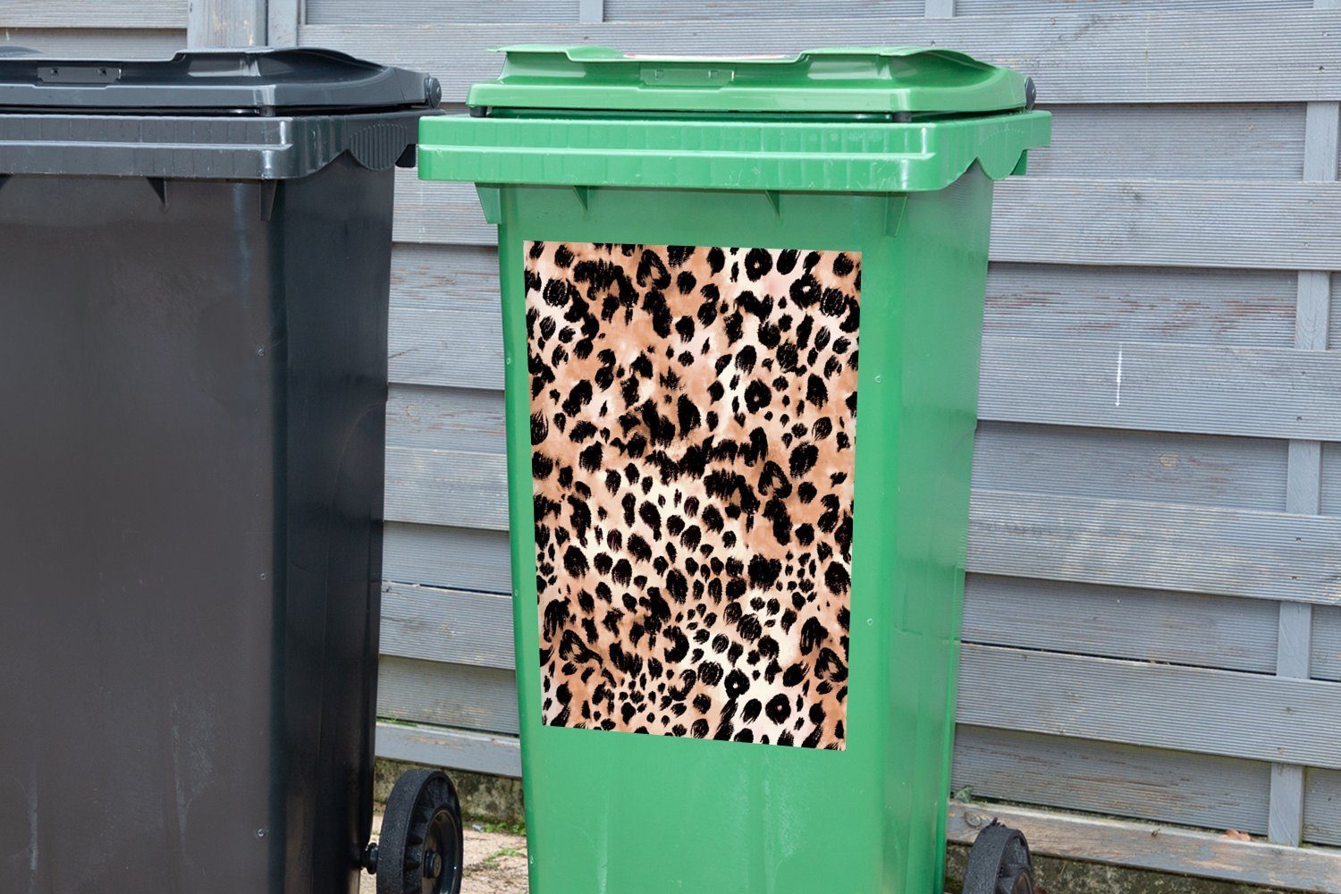 Sticker, Container, (1 Muster Abfalbehälter MuchoWow Tiere Mülltonne, St), - Leopard - Wandsticker Mülleimer-aufkleber,