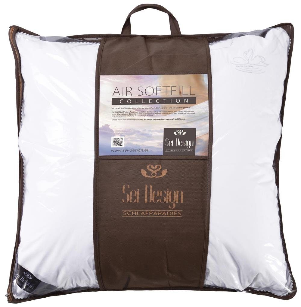 SEI Design Kopfkissen 2-er PackKopfkissen Air Softfill Collection SWAN DE LUXE 80x80 Bezug, Füllung: 100% Polyester Mikrofaser, Bezug: 100% Baumwolle, Seitenschläfer, Rückenschläfer, Bauchschläfer, 2-er Pack, Mikrofaserfüllung Baumwollbezug 2x Reißverschluss