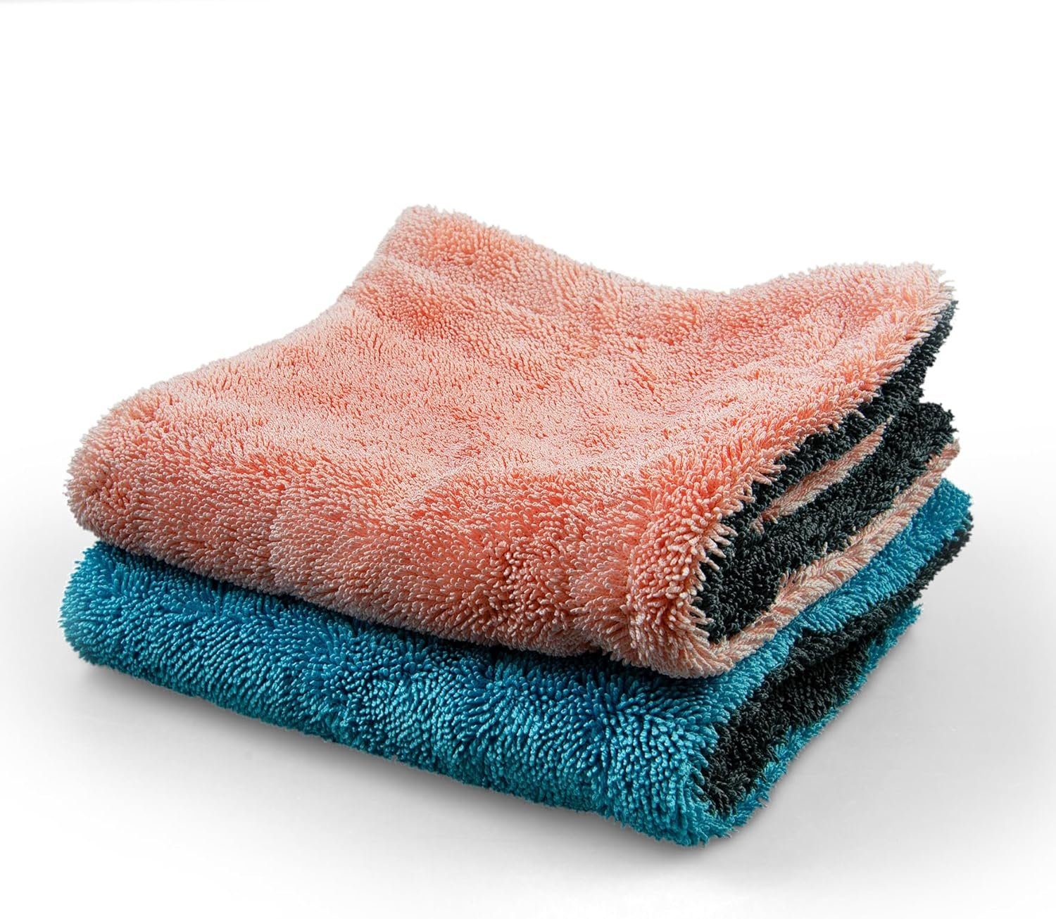 cosey langfaserige Premium Wasch- und Poliertücher für Auto und Haushalt Mikrofasertuch (hoch saugfähig, kratzfrei, langlebig, pflegeleicht, maschinenwaschbar, 1x Pink/ Grau, 1x Blau/Grau (1200 GSM)