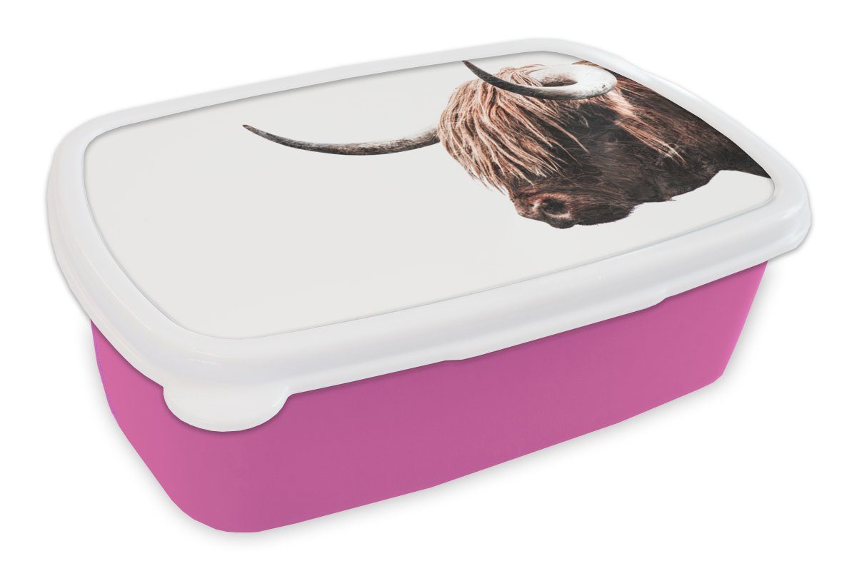 MuchoWow Lunchbox Schottische Highlander - Kühe - Hoorn, Kunststoff, (2-tlg), Brotbox für Erwachsene, Brotdose Kinder, Snackbox, Mädchen, Kunststoff rosa