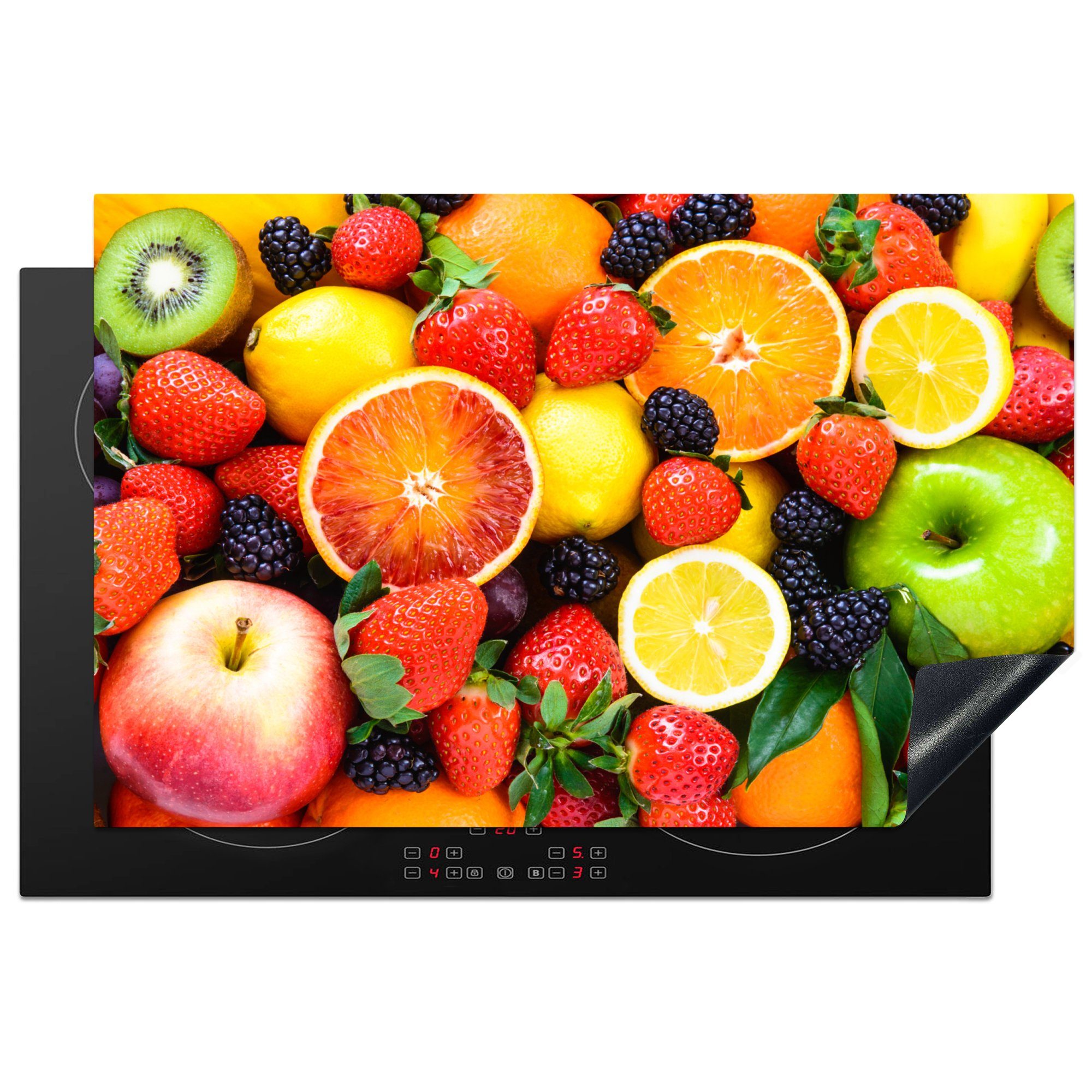 cm, küche, Zitrone MuchoWow (1 - für Ceranfeldabdeckung 81x52 Schutz Induktionskochfeld Vinyl, Erdbeere Herdblende-/Abdeckplatte Obst, tlg), - die