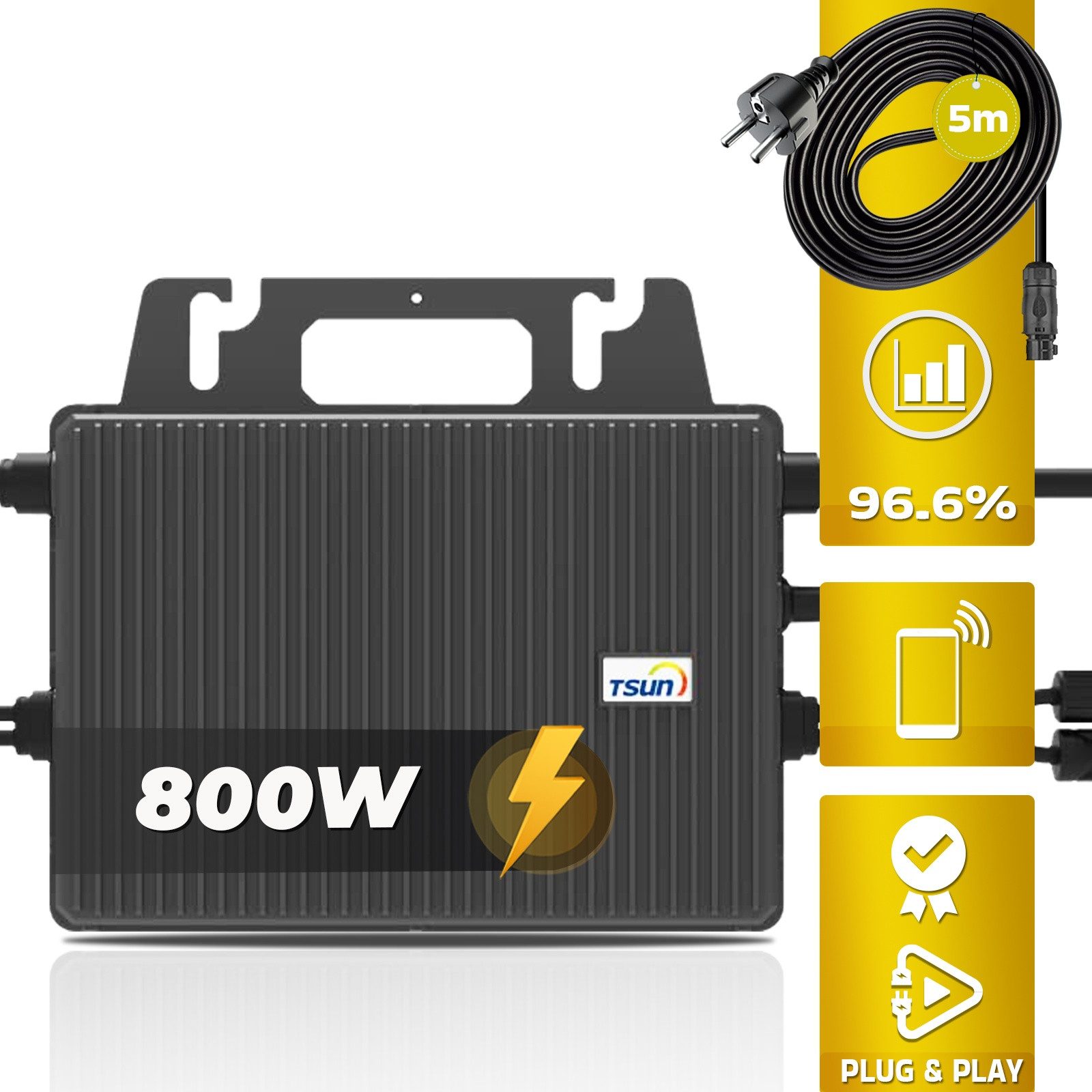SUNNIVA Balcony Power Plant 2000W with 2.01 kWh Storage TSUN TSOL-DCU2000Lite, (BIFAZIAL FULLBLACK complete socket, PV solar system complete set with solar storage, 4x 500W N-Type glass-glass bifacial modules)