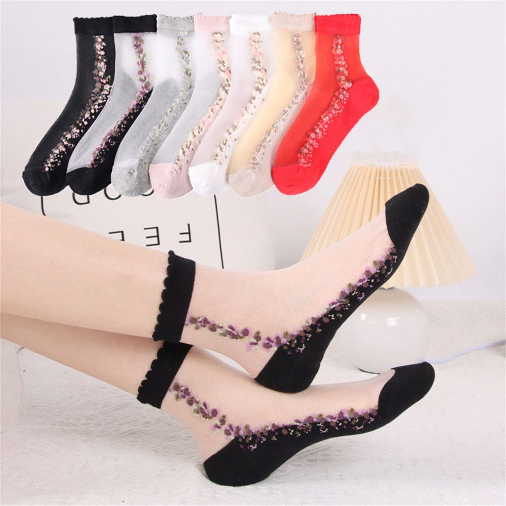 7er Socken modische Socken DÖRÖY Kristall kurze Damen Röhrensocken Sommer Set,