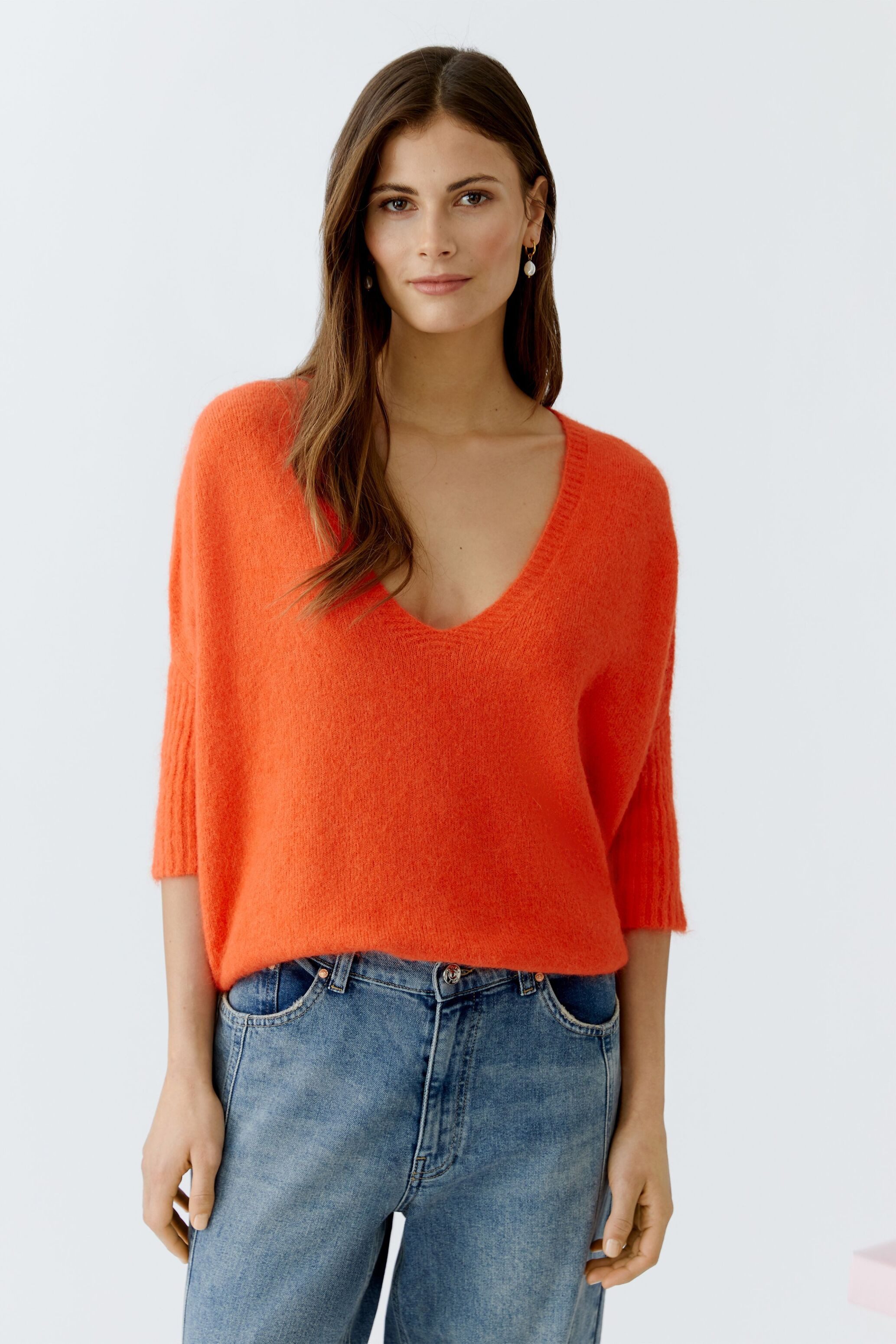 Oui V-Ausschnitt-Pullover Pullover mit Alpaka günstig online kaufen