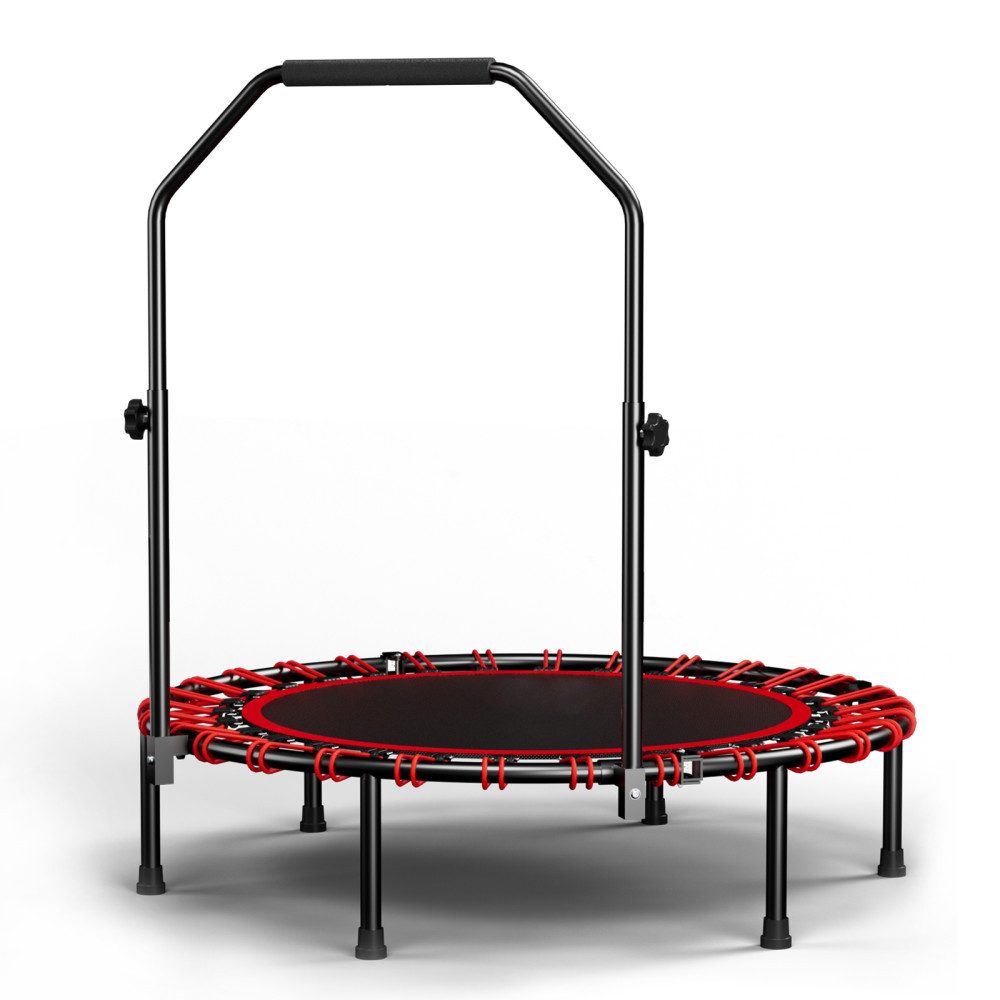 BBWL Fitnesstrampolin Fitness Trampolin klappbar mit Griff Premium Elastik leise Bungee, Ø 101 cm, Trampolin 101cm Indoor Rebounder höhenverstellbar stabil